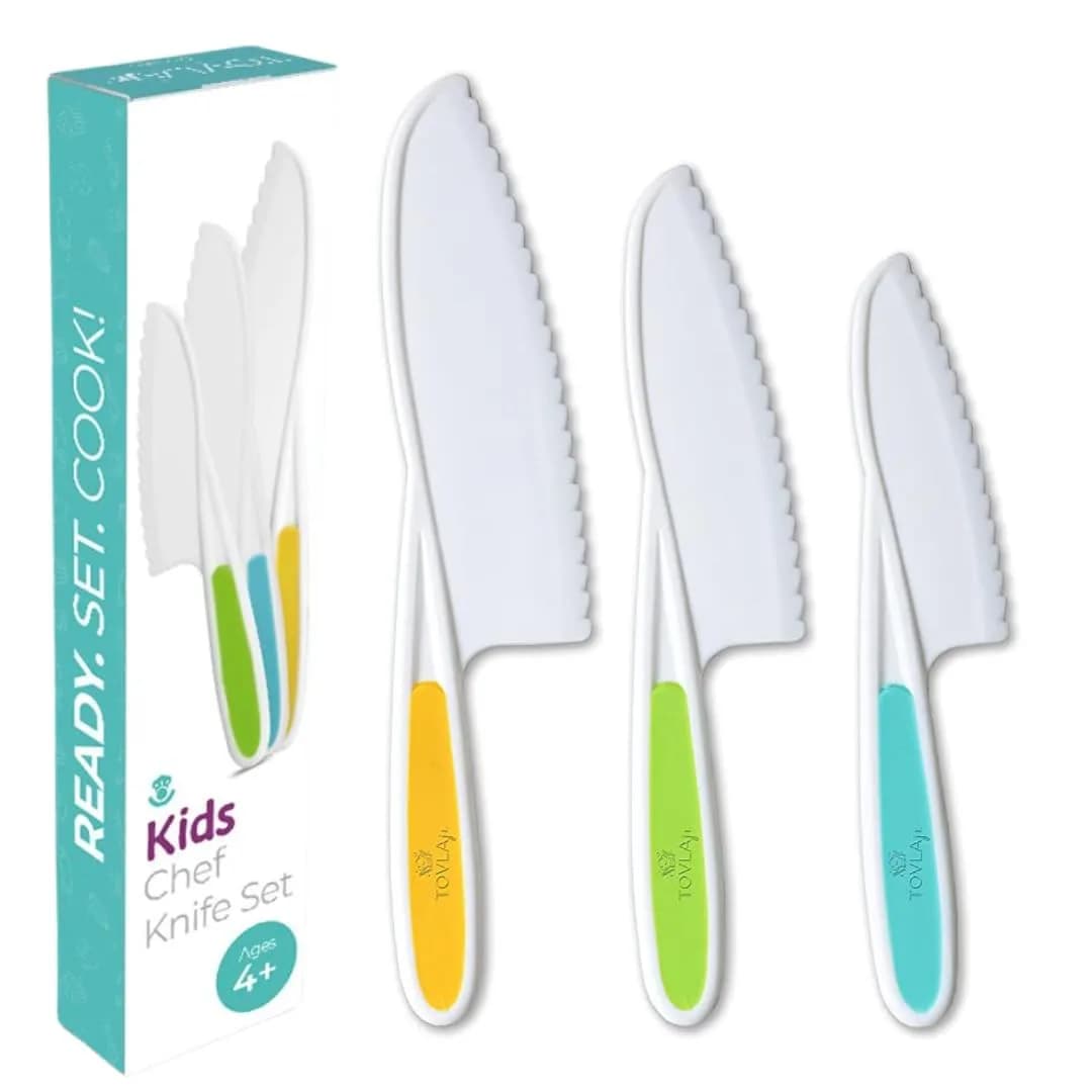 Tovla Jr. Kid Safe Knife Set for Real Cooking | Toddler Knives | Ages 4-12 | 3-Piece Set, 28cm (11 inches) - main product image