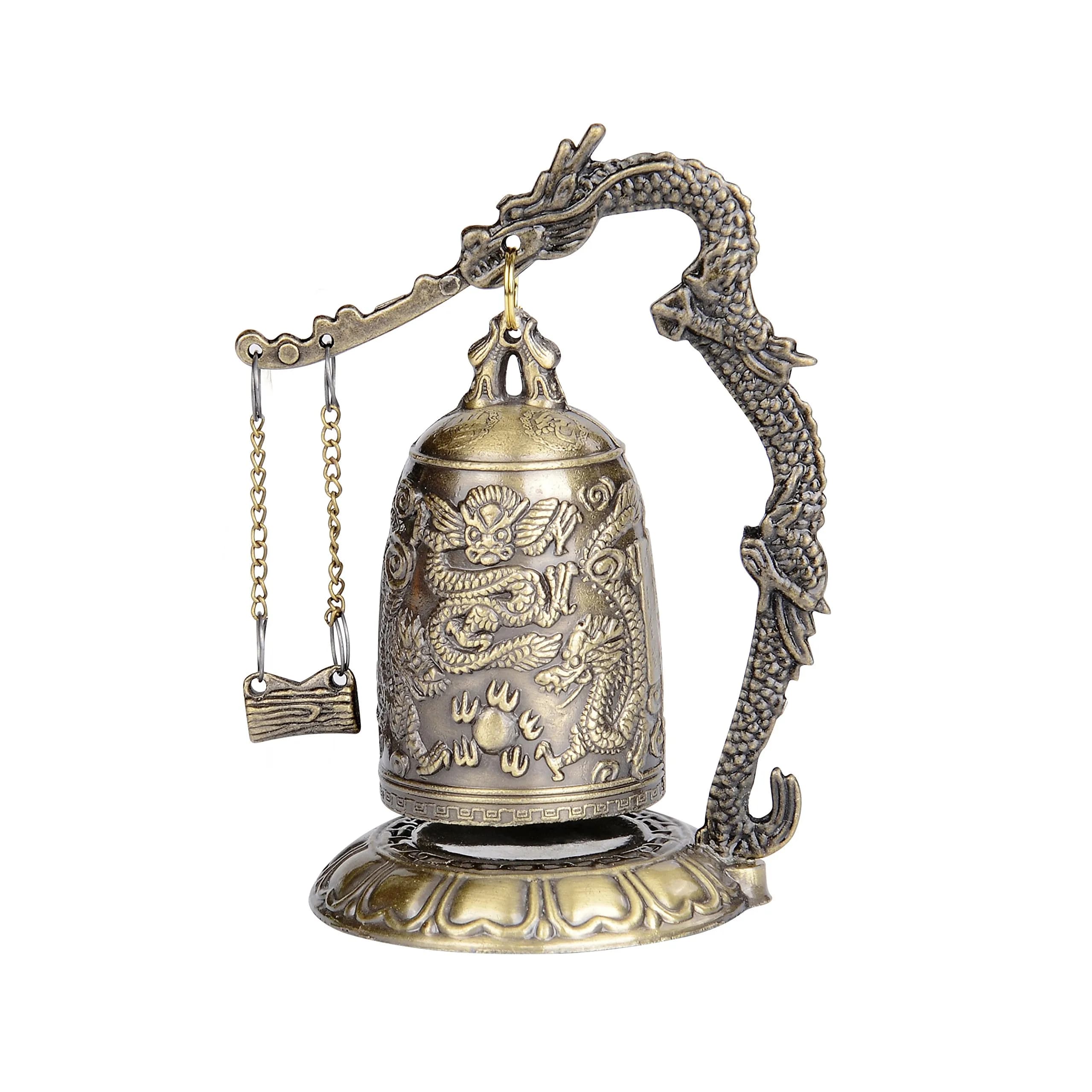 I-MART Asian Oriental Brass Gong with Dragon Stand | Mini Gong Meditation Bell for Zen Decor (5 x 4 x 2.5 inches) - main product image