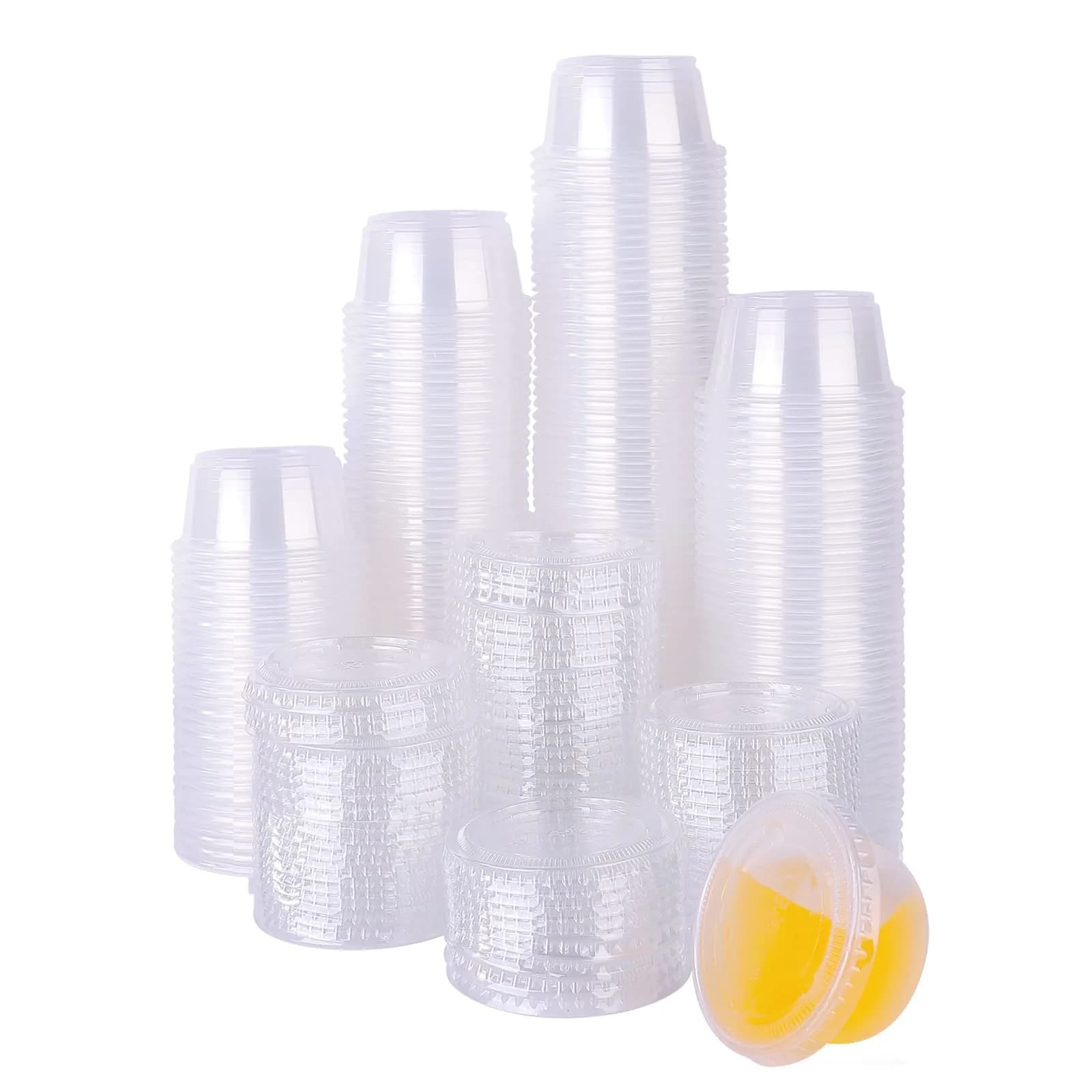 TashiBox 200 Pack of 2-Ounce Disposable Plastic Jello Shot Cups with Lids | Clear, Leak Proof, Food Grade - main product image