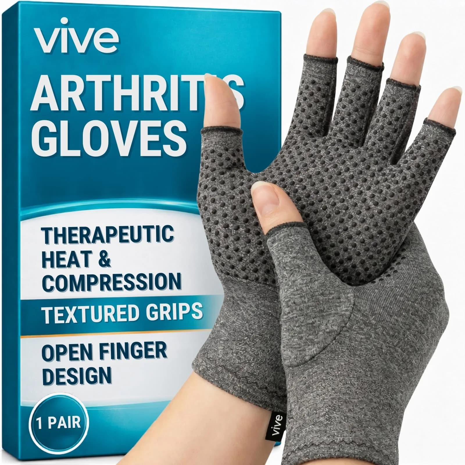 Vive Fingerless Compression Gloves for Arthritis - Textured Grip Men, Women | Support & Mobility