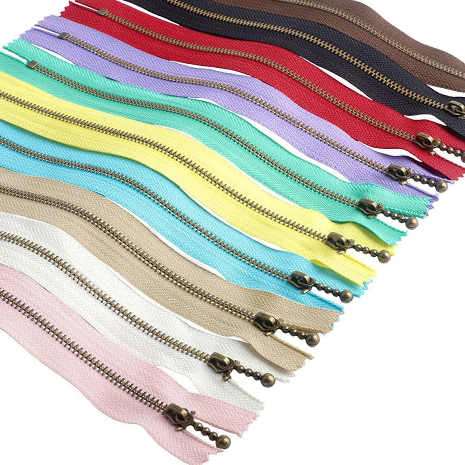 Beaulegan Metal Zippers 10 Pcs - #3 Antique Brass Close-end 7.9 Inch (20 cm), Assorted Color | Heavy Duty Metal Zippers for Bags & Crafts - main product image