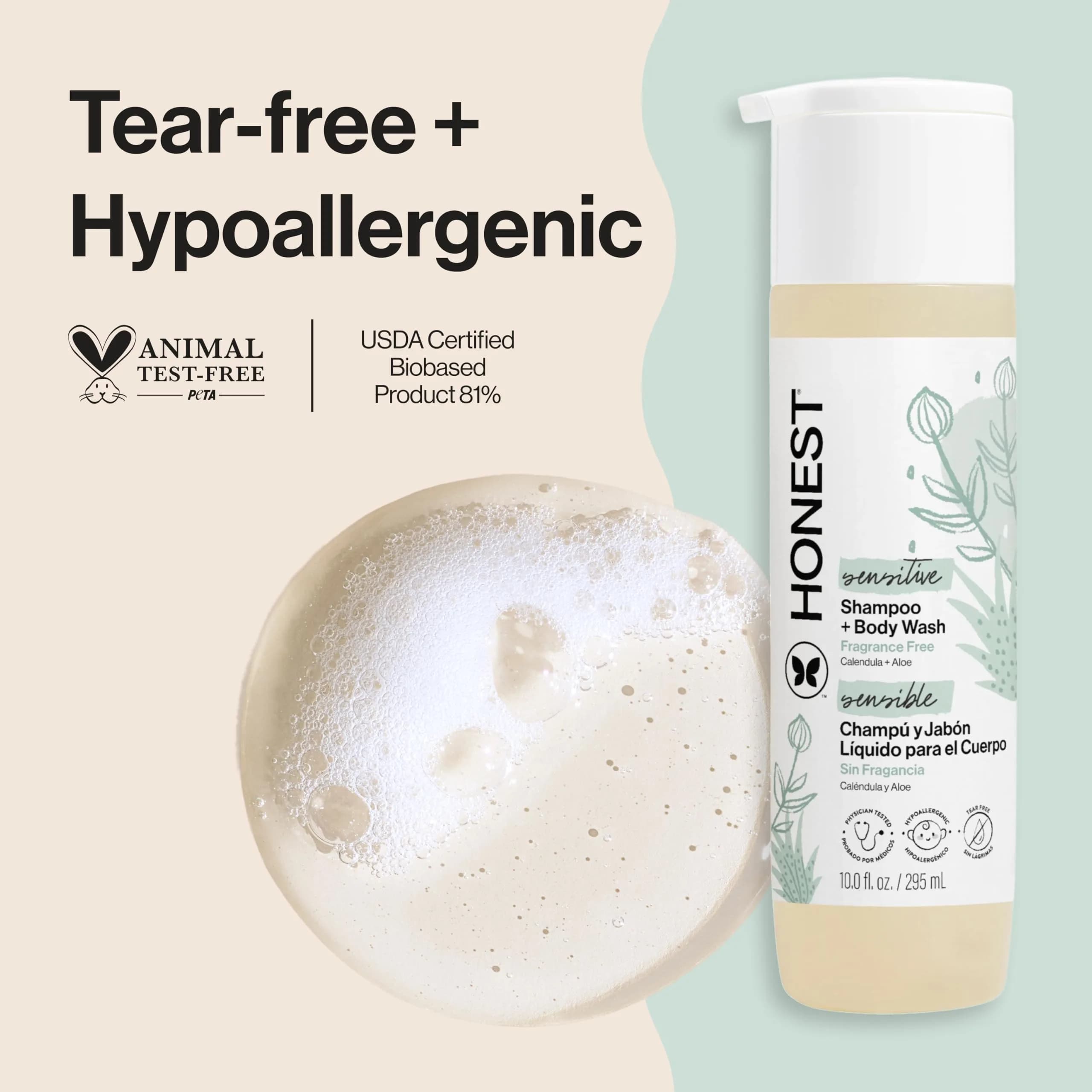 The Honest Company 2-in-1 Baby Shampoo & Body Wash Fragrance-Free Sensitive Skin 295ml (10 fl oz) | Gentle Cleanse for Delicate Skin - main product image