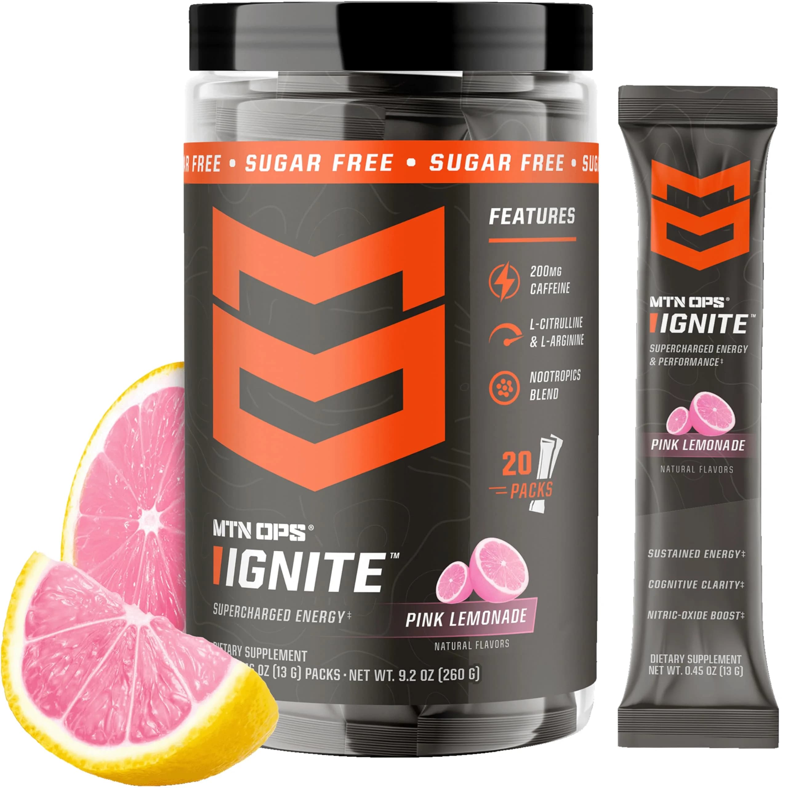 MTN OPS Ignite Energy Powder, Pink Lemonade | Zero Sugar, 20 Servings, Supports Focus & Endurance - main product image