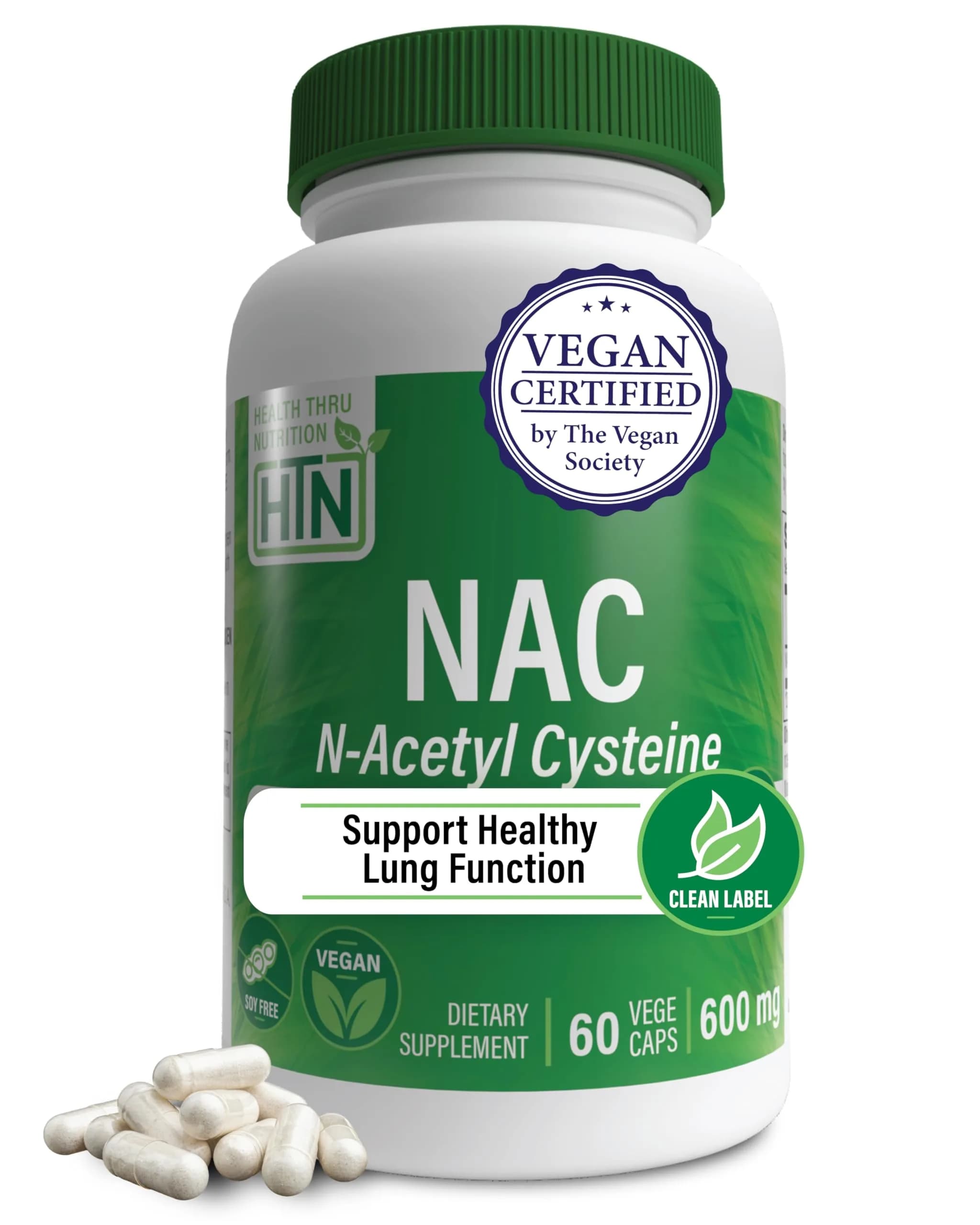 Health Thru Nutrition NAC N-Acetyl-Cysteine 600mg | Vegan, Gluten & Soy Free, 60 Capsules - main product image