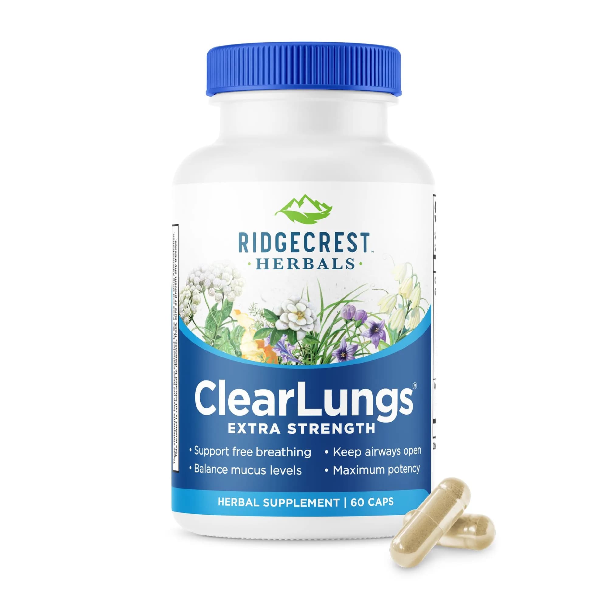 RidgeCrest Herbals ClearLungs Extra Strength Lung Support 60 Ct | Natural Respiratory Aid for Adults - main product image