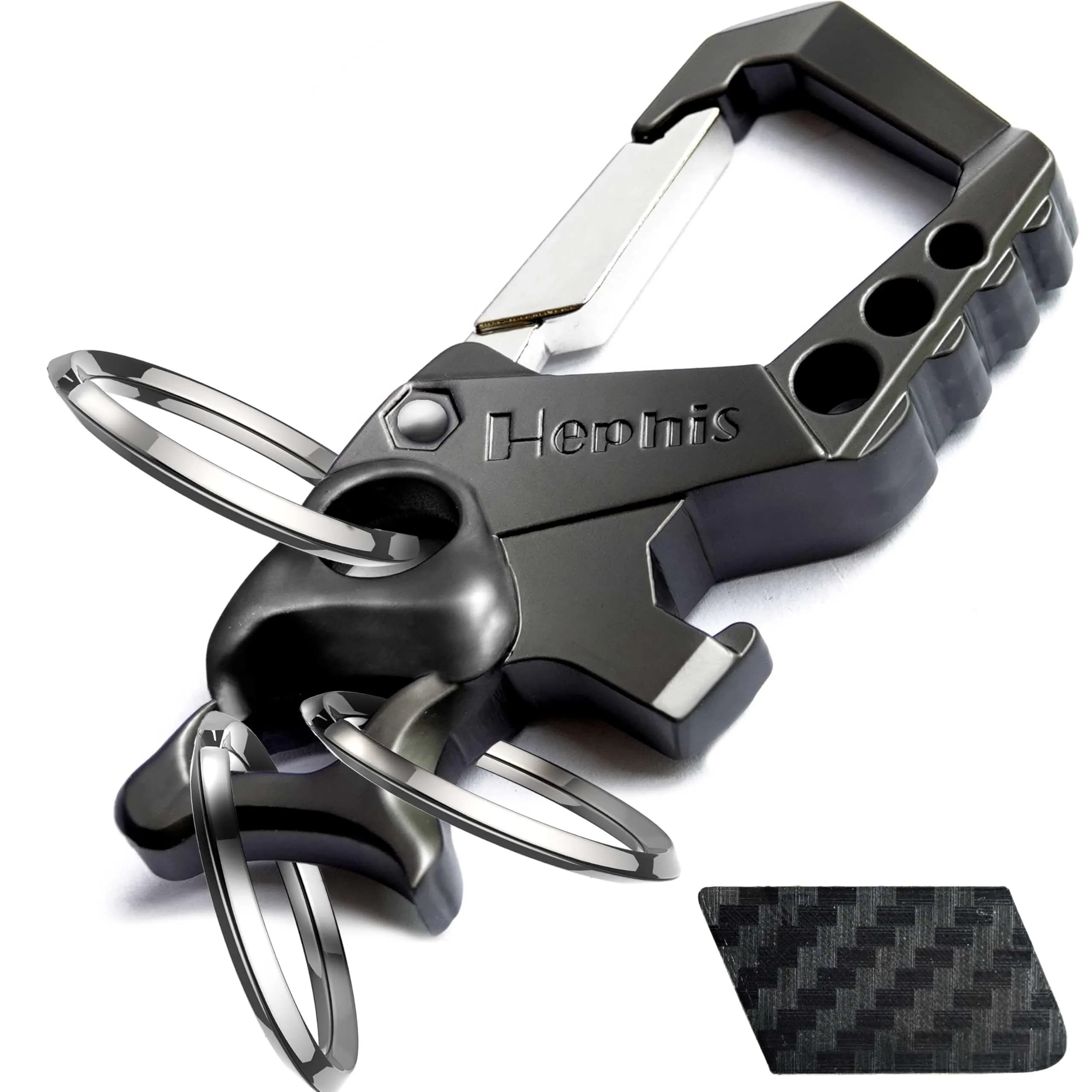 Hephis Skull Heavy Duty Key Chain Metal All - in - One Keychain with Organizer, Bottle Opener, Flat-Head Screwdriver & Can Opener, Carabiner (Black) - main product image