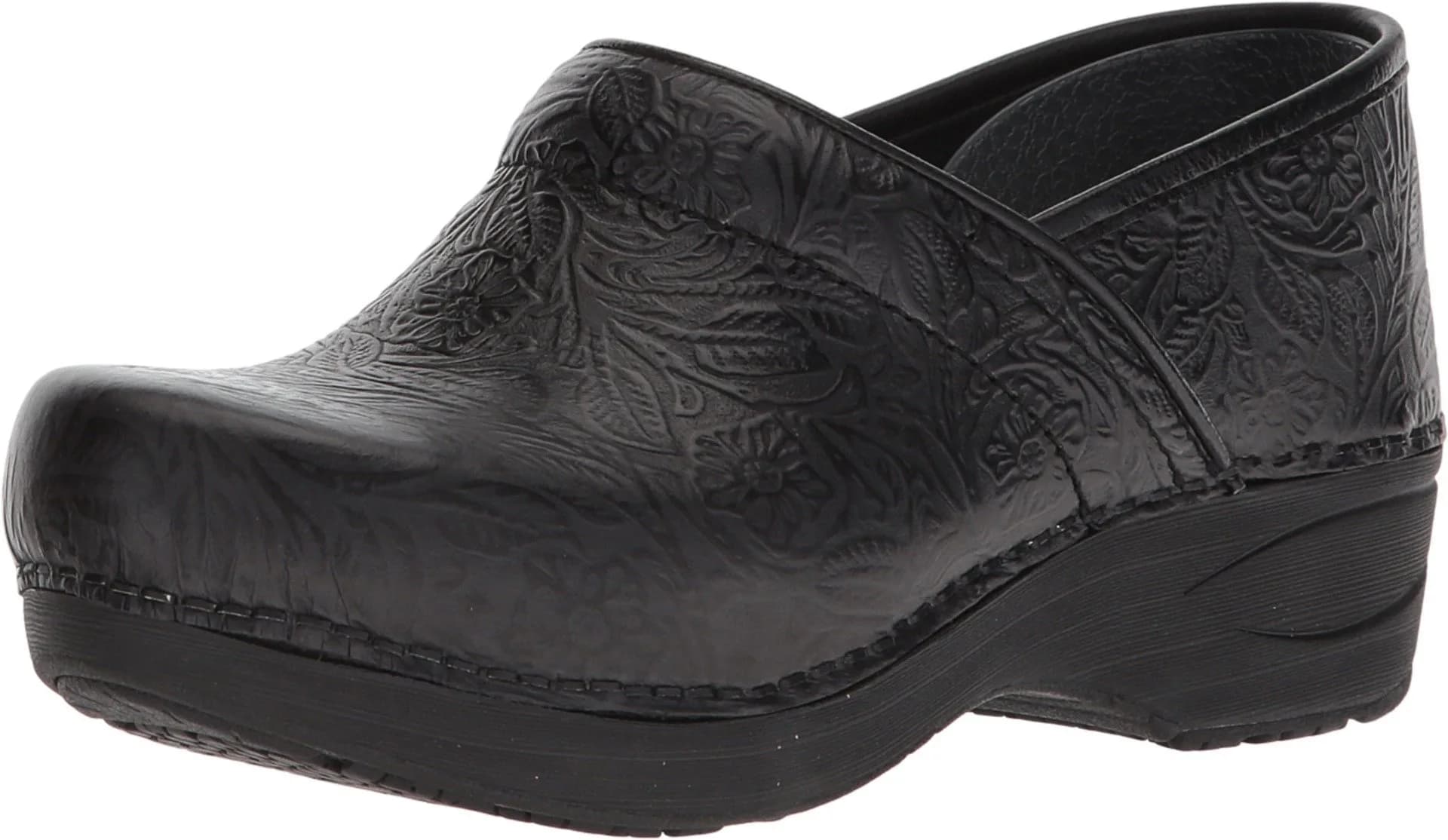Dansko XP 2.0 Clogs – Lightweight Slip-Resistant Footwear for Comfort and Support – Ideal for Long Standing Professionals – Nursing, Veterinarians, Black Floral Tooled 7.5-8 M US - main product image
