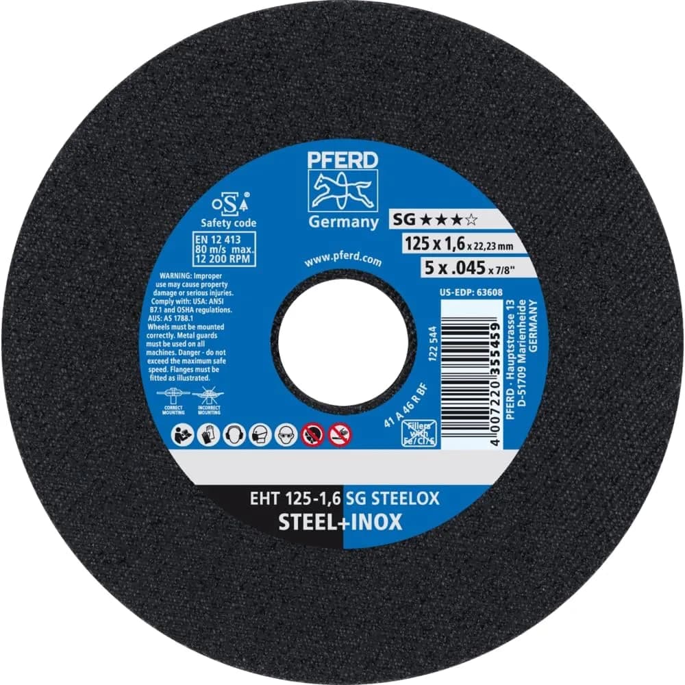 PFERD SG STEELOX Cut-Off Wheel - Type 1, 6" Diameter, 0.045" Thick, 7/8" Arbor, Aluminum Oxide, 10200 RPM | High-Performance Metal Cutter - main product image