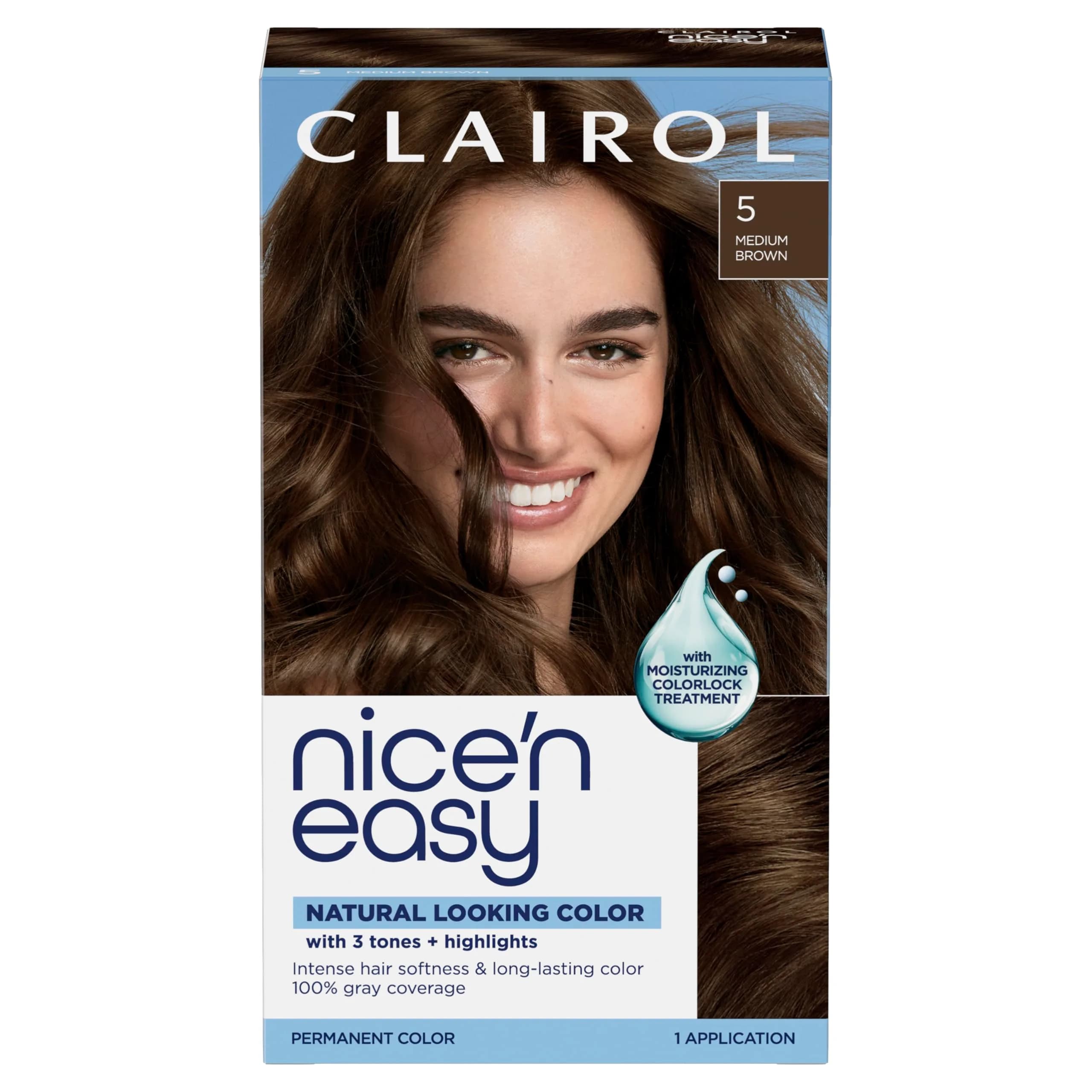 Clairol Nice'n Easy Permanent Hair Dye - 5 Medium Brown, 6.26 Fl Oz (Pack of 1) | 100% Gray Coverage