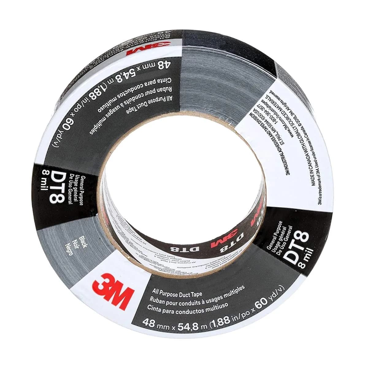 3M All Purpose Duct Tape DT8 Black 1.88 in x 60 yd (169.9 m) | Strong Cloth-Backed Tape for Repairs