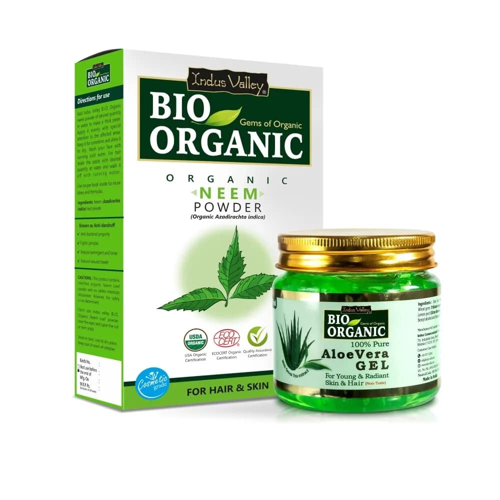 INDUS VALLEY Neem Leaf Powder & Aloe Vera Gel Combo Pack 100g Powder + 175ml Gel | Natural, Organic & Pure - main product image