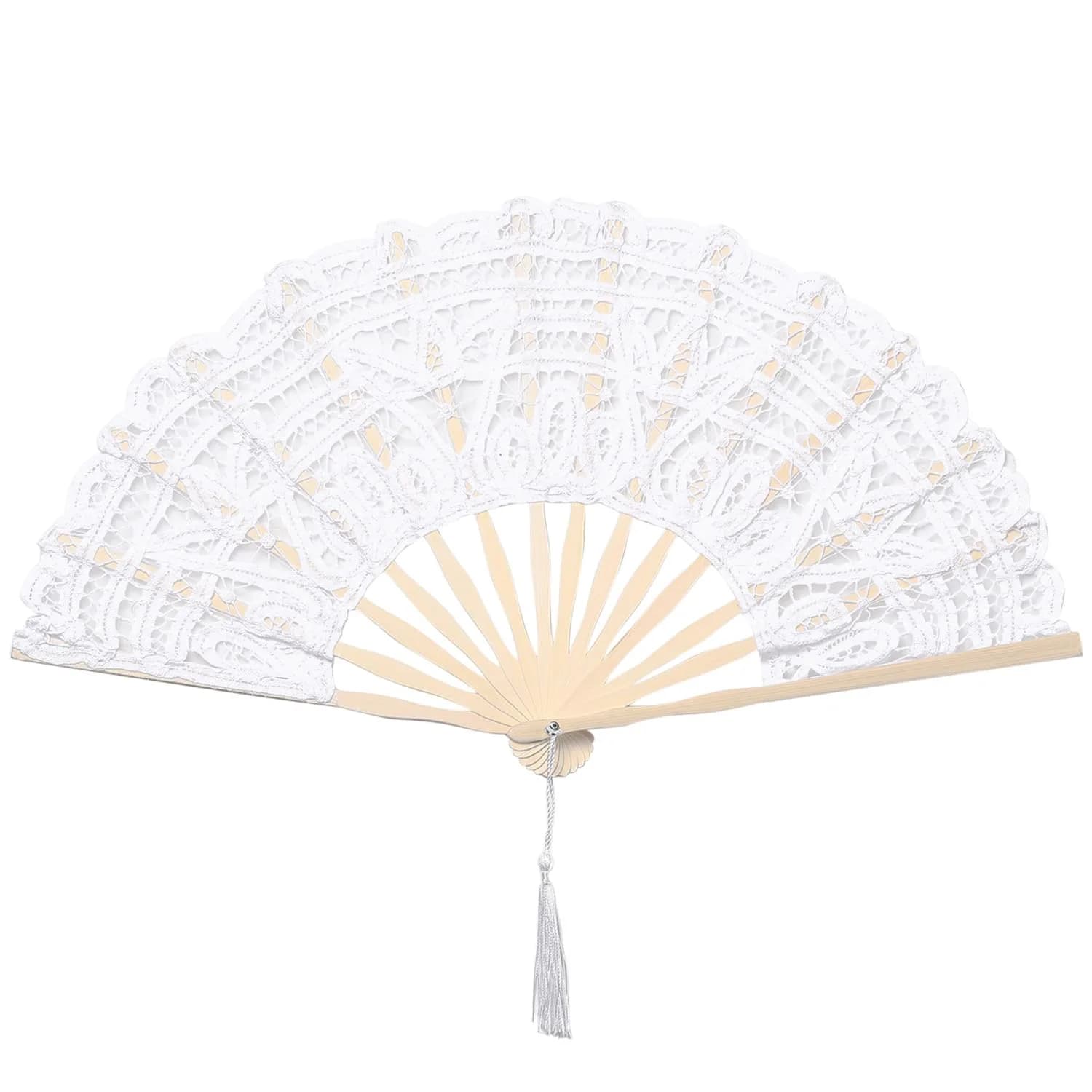 BABEYOND Cotton Lace Folding Hand Fan, Bamboo Wedding Dance Party Decor | Elegant, Handcrafted, Lightweight - main product image