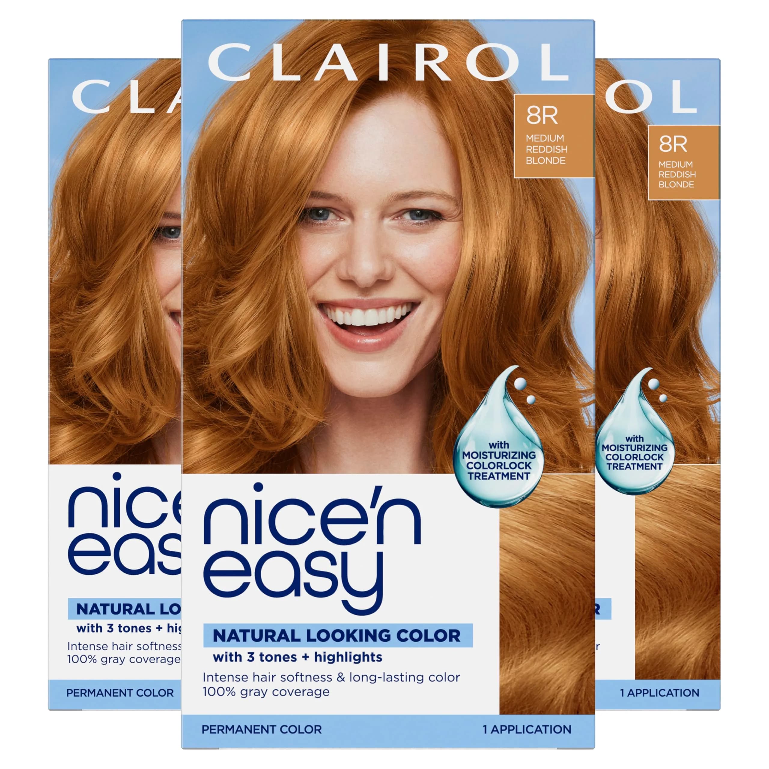 Clairol Nice'n Easy Permanent Hair Dye 8R Medium Reddish Blonde | 6.26 Fl Oz Pack of 3