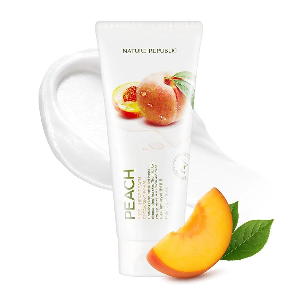 Nature Republic Fresh Herb Peach cleansing foam 170ml | Hydrating & Moisturizing Face Wash for All Skin Types