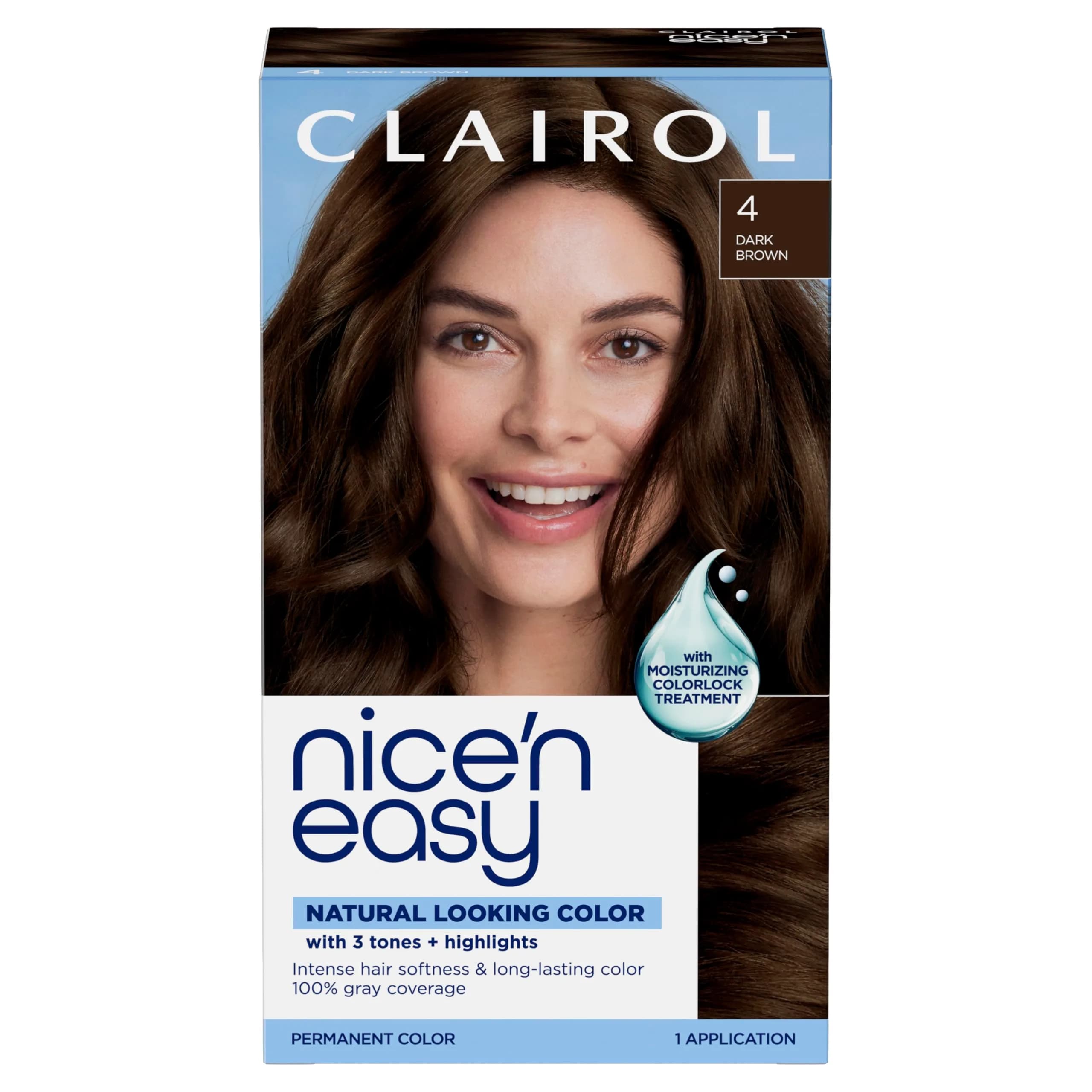 Clairol Nice'n Easy Permanent Hair Dye 4 Dark Brown | 6.26 Fl Oz Pack of 1