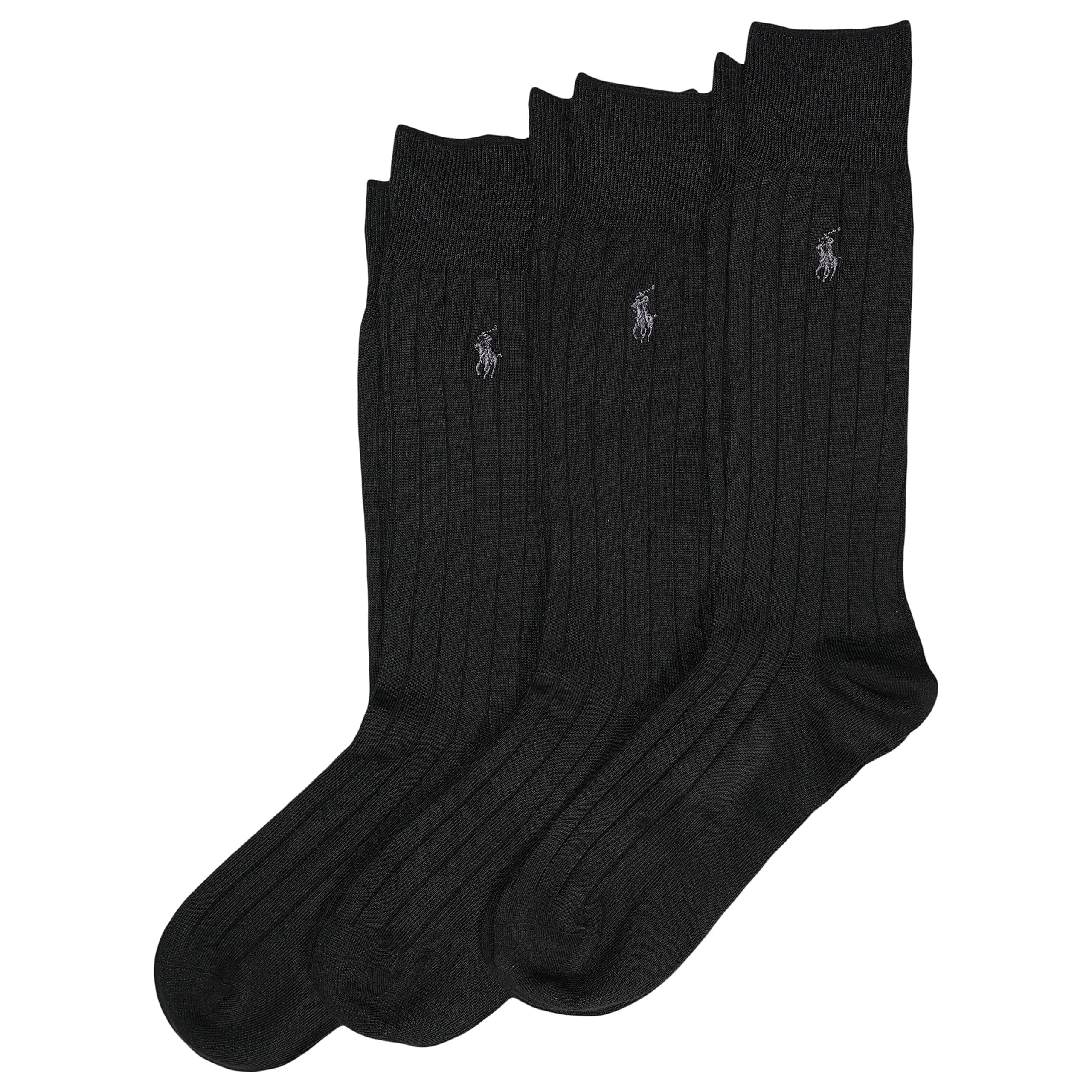 POLO RALPH LAUREN Men's Super Soft Ribbed Dress Crew Socks, 3 Pairs | Ultrasoft Polyester Blend, Reinforced Heel & Toe, Odor-Resistant, Crew Length, Black - main product image