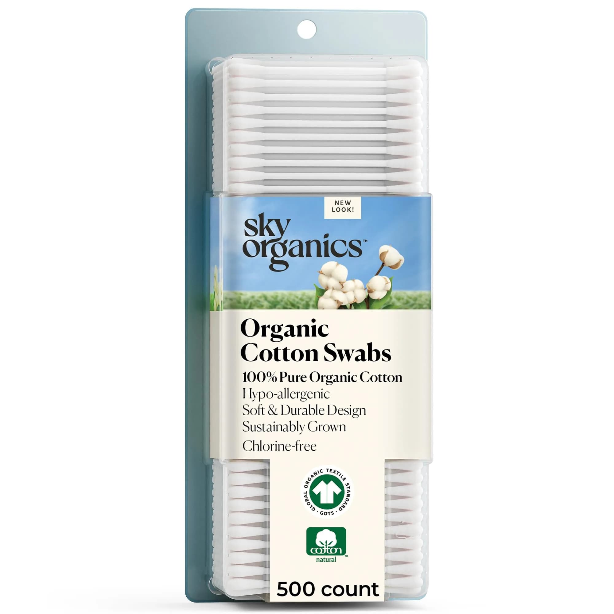 Sky Organics Organic Cotton Swabs 500 Ct | Chlorine-Free, Hypoallergenic, Natural - main product image