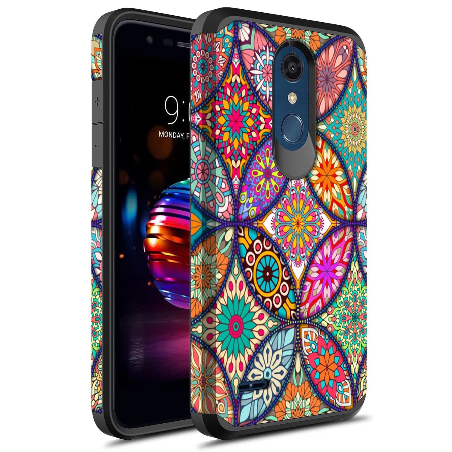 Rosebono Slim Hybrid Dual Layer Shockproof Armor Case for LG K30, K10 2018, Premier Pro LTE, Harmony 2, Phoenix Plus | Colorful Mandala
