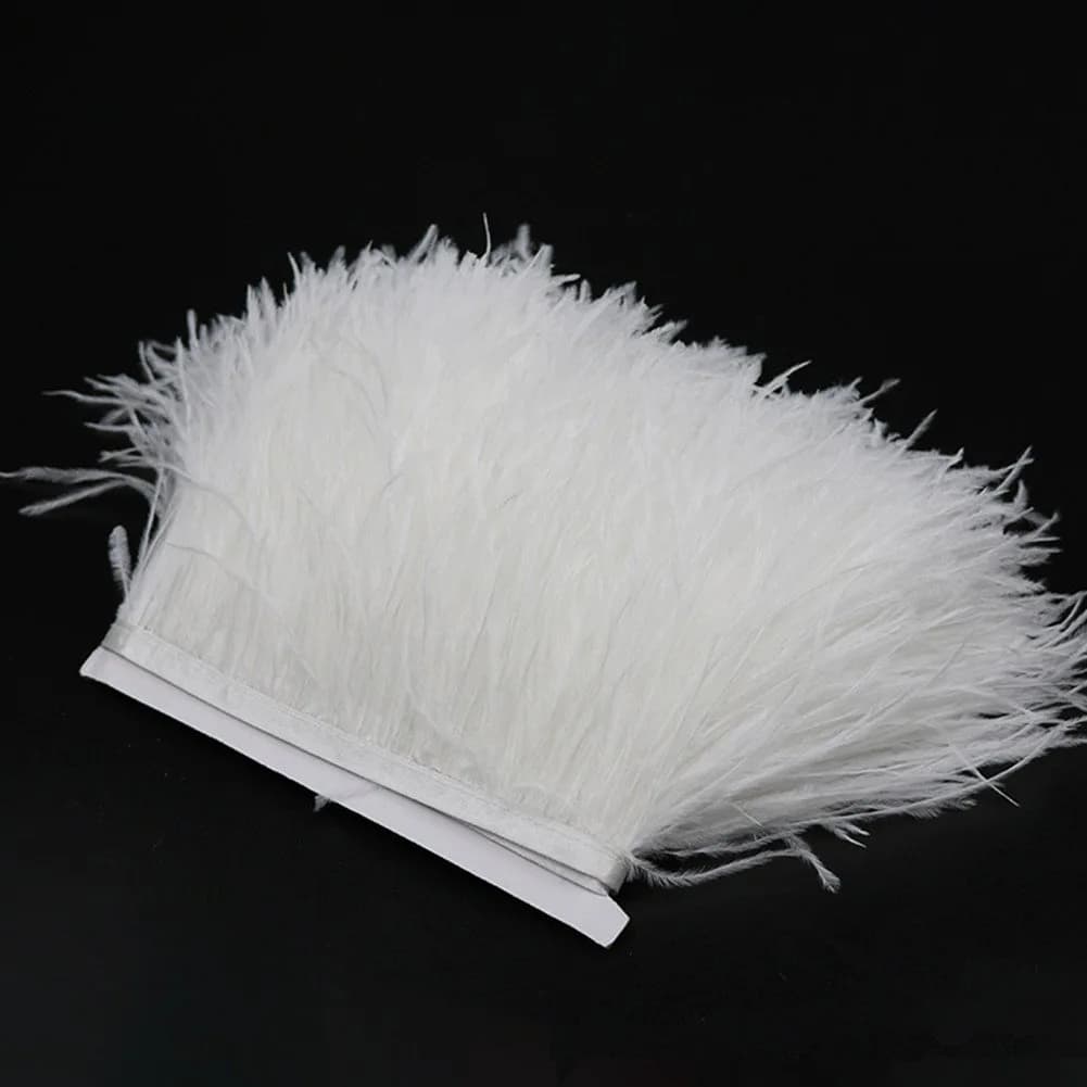 YEQIN Ostrich Feathers Fringe Trims 2 Yards | Soft & Natural White for Dress & DIY