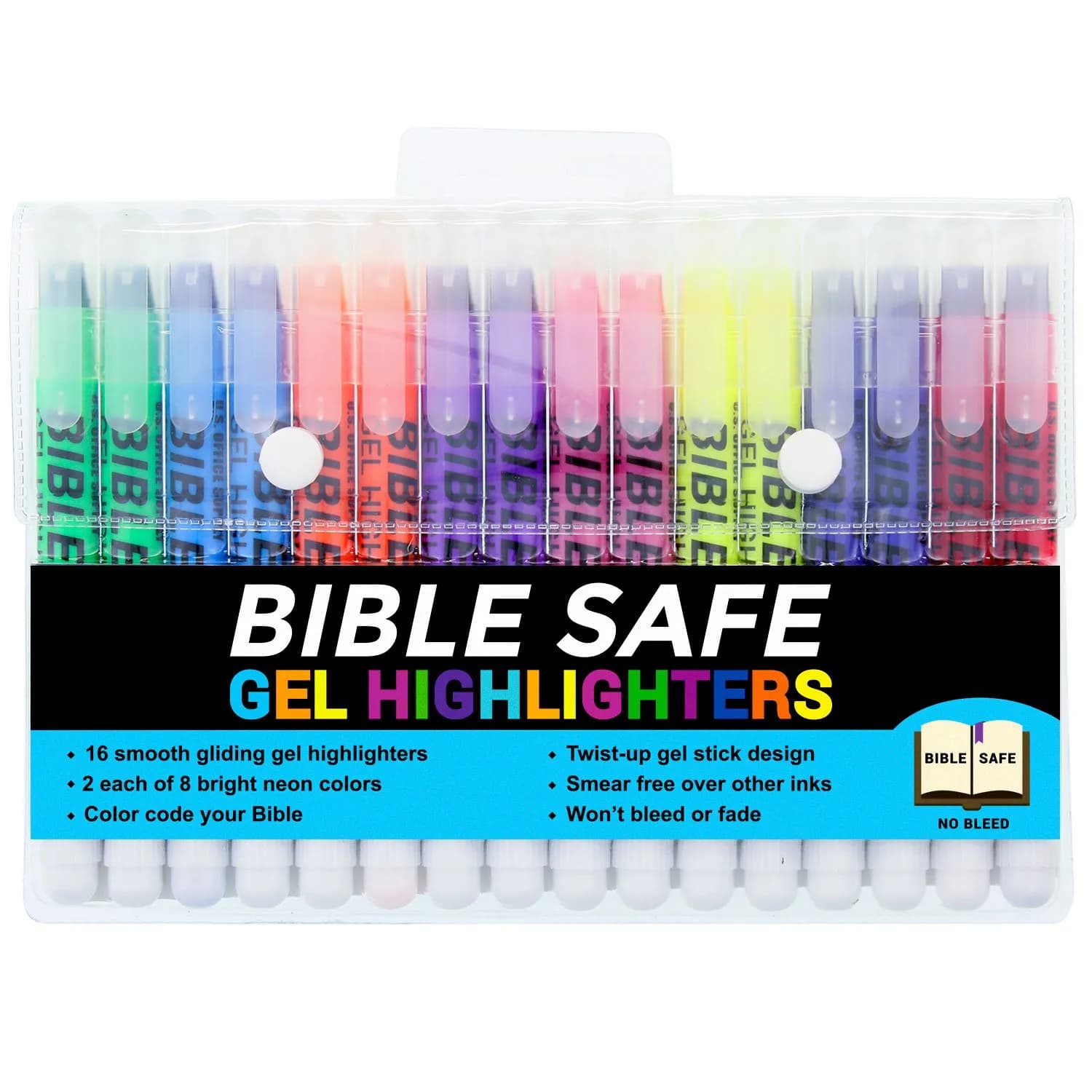 US Office Supply Bible Safe Highlighter Set of 16 | No Bleed Pastel Gel Markers for Bible Study & Journaling