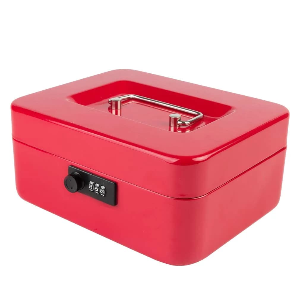KYODOLED Medium Cash Box with Combination Lock 7.87"x 6.30"x 3.54" Red | Metal Money Safe with Removable Tray - main product image
