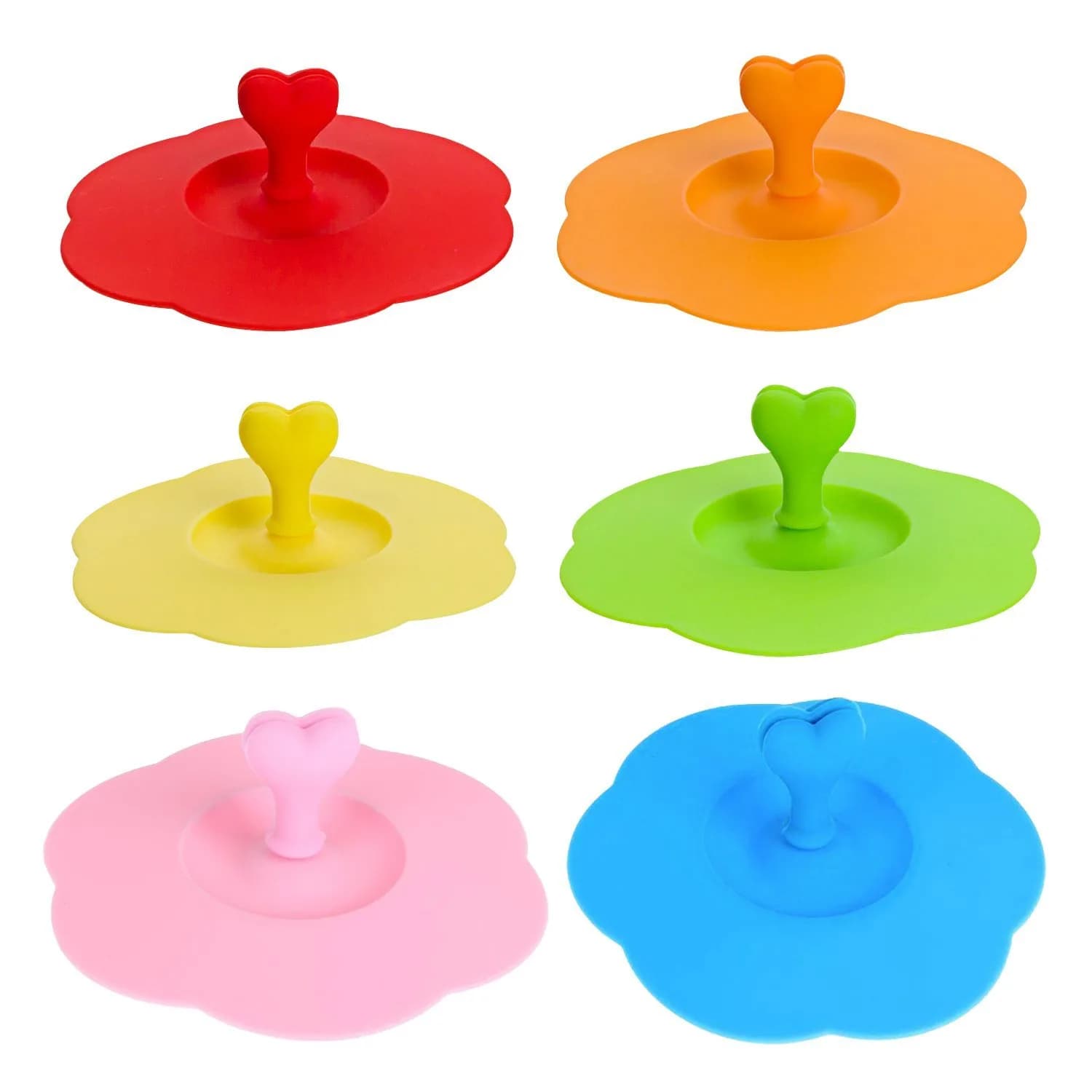 AKOAK 6 Pcs Silicone Cup Lids with Spoon Holder, 10.3cm Diameter, Food Grade, Airtight, Microwave Safe, 6 Colors - main product image
