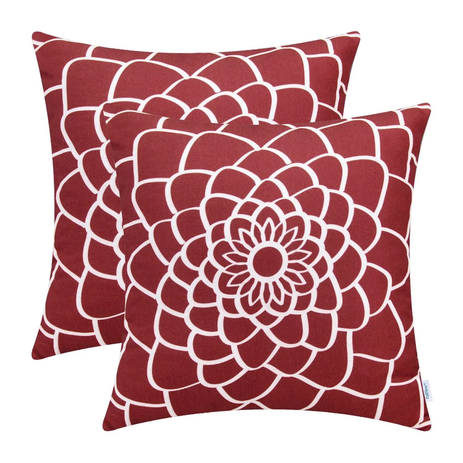 CaliTime Pack of 2 Decorative Pillow Covers 20 x 20 Inches | Dahlia Floral Outline, Dark Red - main product image