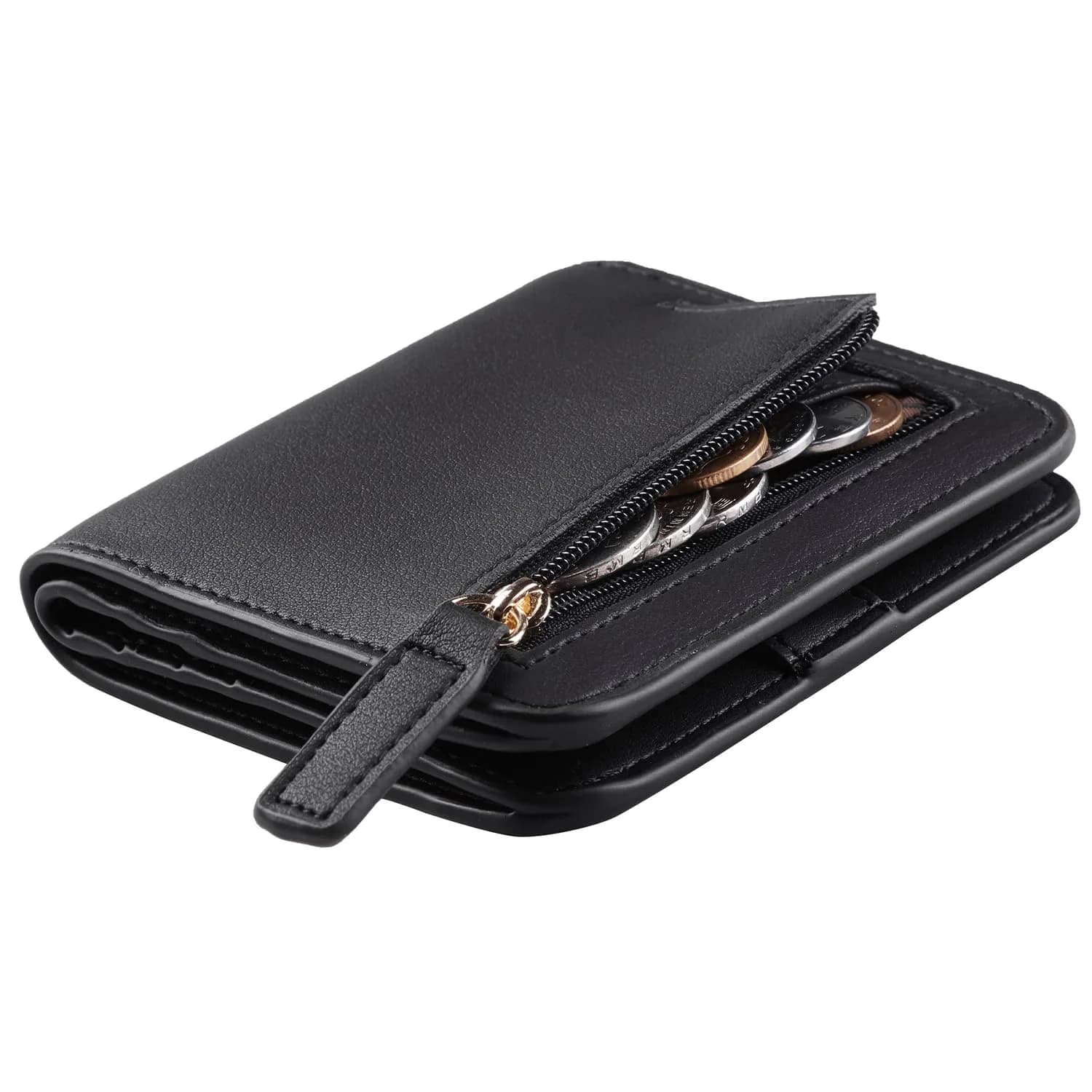 Toughergun Women's Slim Black Leather Wallet with RFID Protection, Compact Bifold Mini Purse