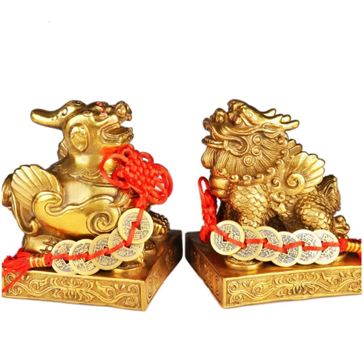 xiulin Feng Shui Bronze Pixiu Pair with Five Emperors Coins | Traditional Decorative Accents - main product image