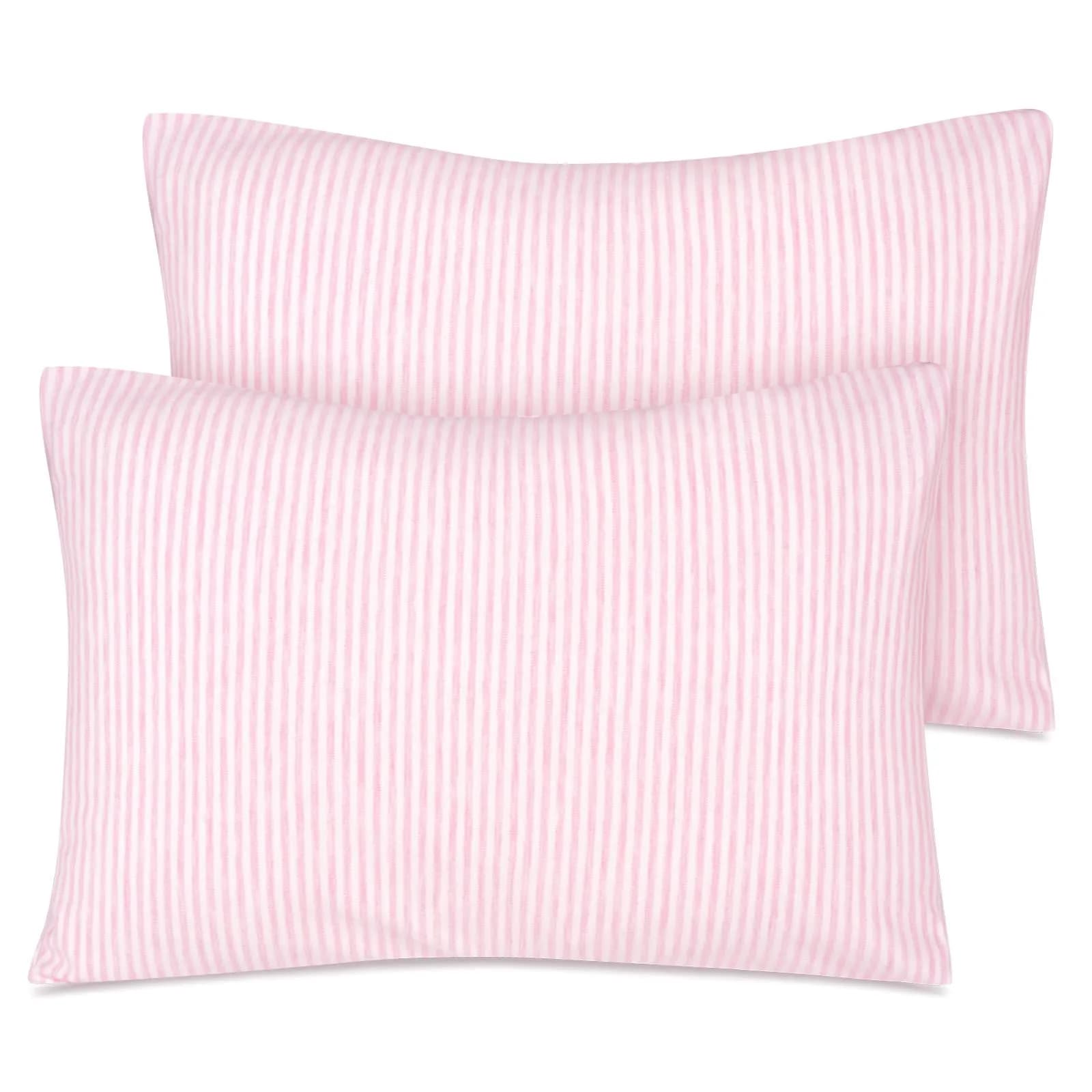 Zenssia Organic Cotton Toddler Pillow Case 33x46 cm (13x18 Inches), 2 Pack Pink Stripe | Soft & Breathable for Baby - main product image