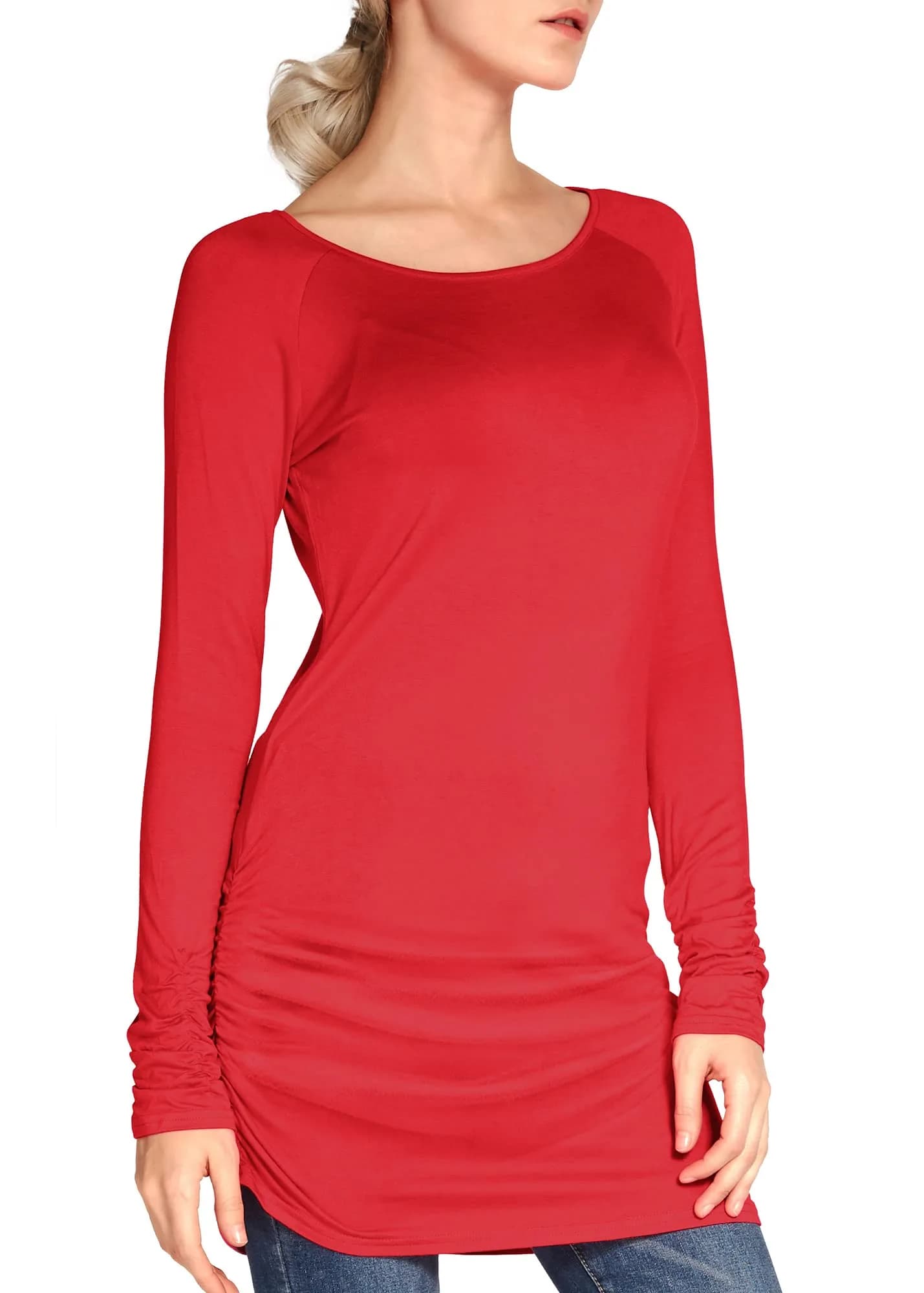 Urban CoCo Women's Casual T-Shirt Long Sleeve Solid Tunic Tops Slim Fit (L, Red) | Comfortable, Fashionable & Breathable - main product image