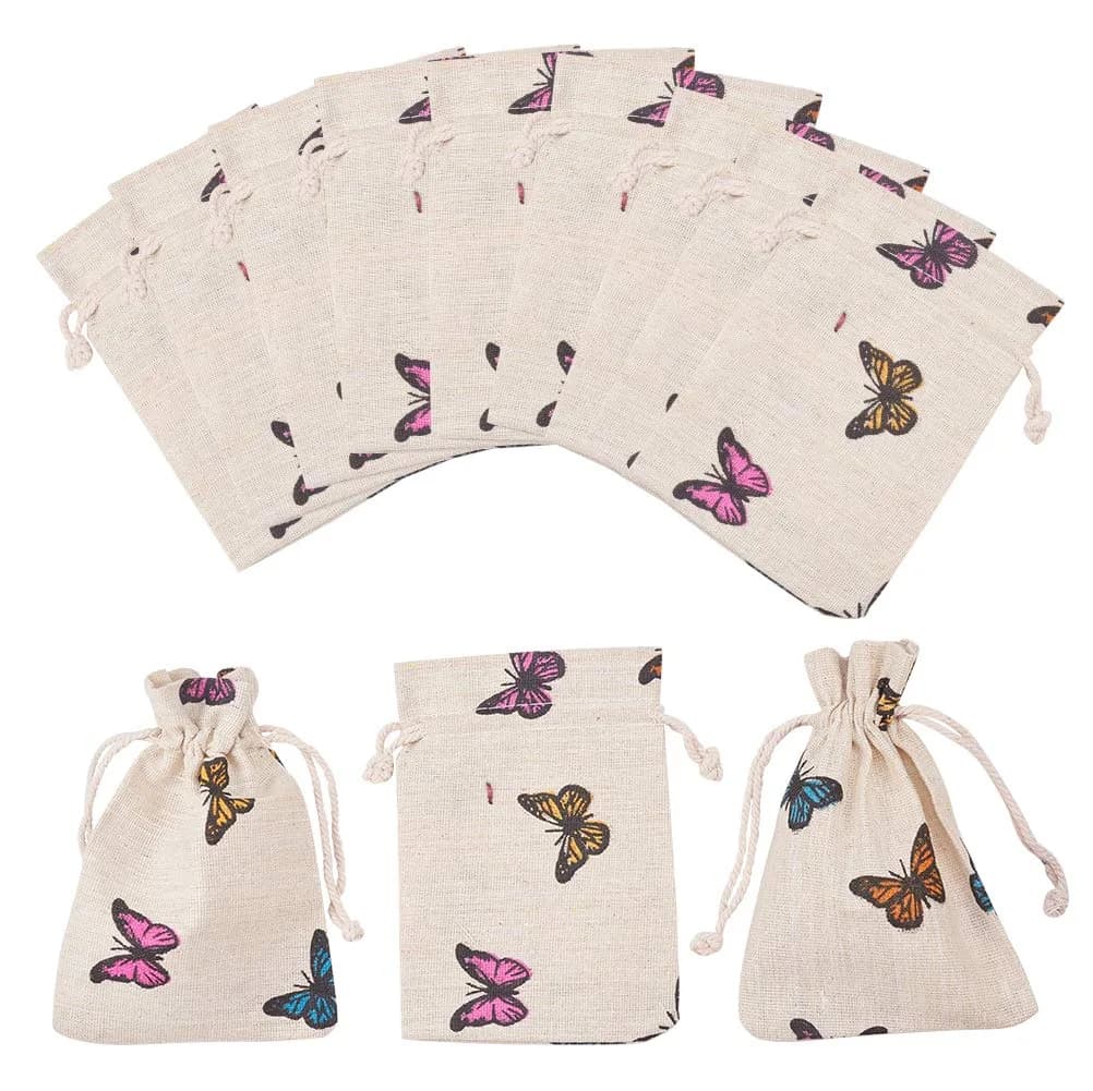 PH PandaHall Butterfly Cotton Bags 14cm (5.5in) x 10cm (4in) | 50 Pcs Drawstring Pouches for Gifts & Jewelry - main product image