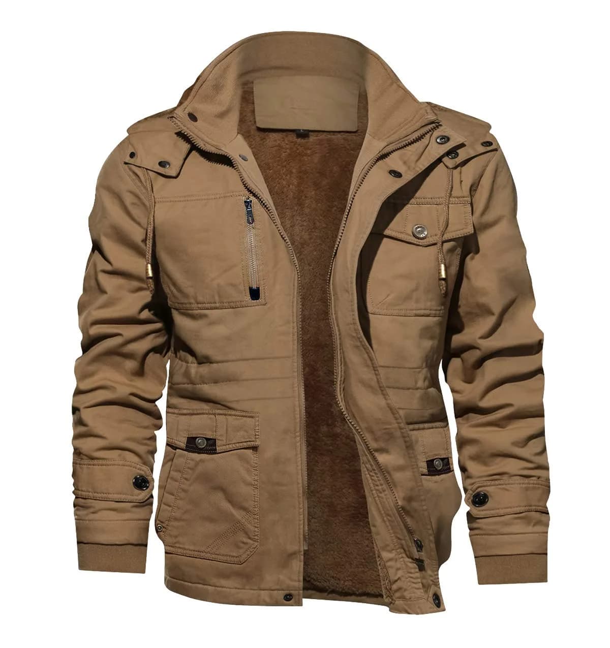 TACVASEN Men's Winter Jacket Fleece Lined Military Thick Coat Khaki L | Windproof & Warm - main product image