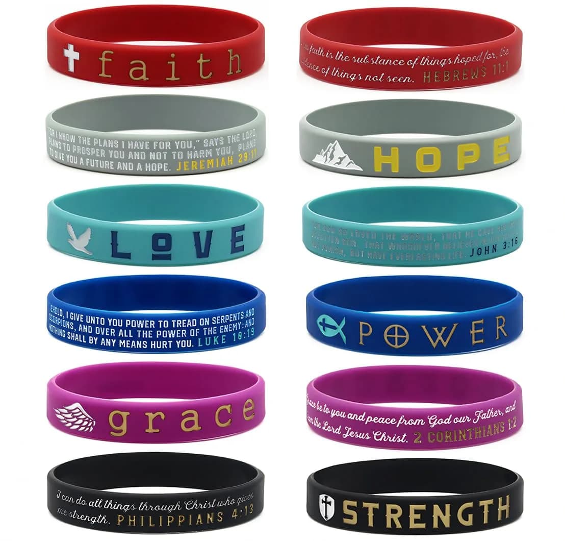 Inkstone Christian Inspirational Bible Silicone Rubber Wristbands 12 Pack | Motivational Faith Bracelets for Men & Women - main product image