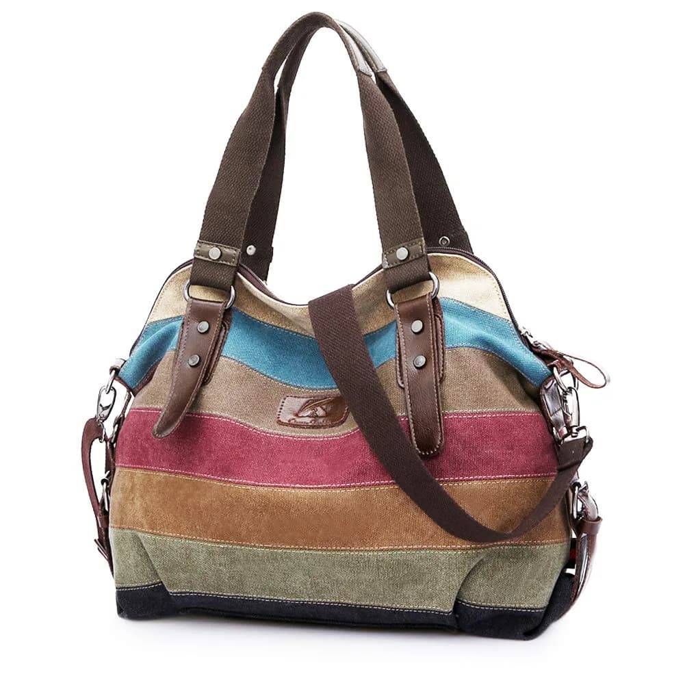 SNUG STAR Canvas Handbag Multi-Color Striped Lattice Cross Body Shoulder Purse Bag Tote for Women (Multi Color D) | Durable, Fashionable & Spacious - main product image