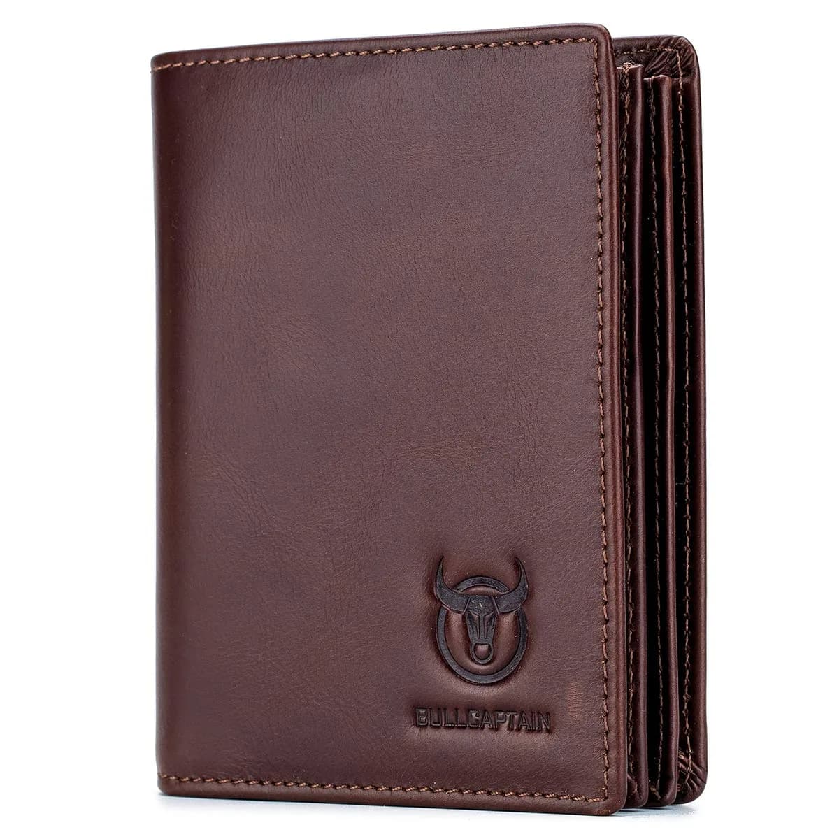 BULLCAPTAIN Genuine Leather Bifold Wallet for Men QB-027 Brown | RFID Blocking Large Capacity 11.9cm x 9.4cm x 2.5cm - main product image