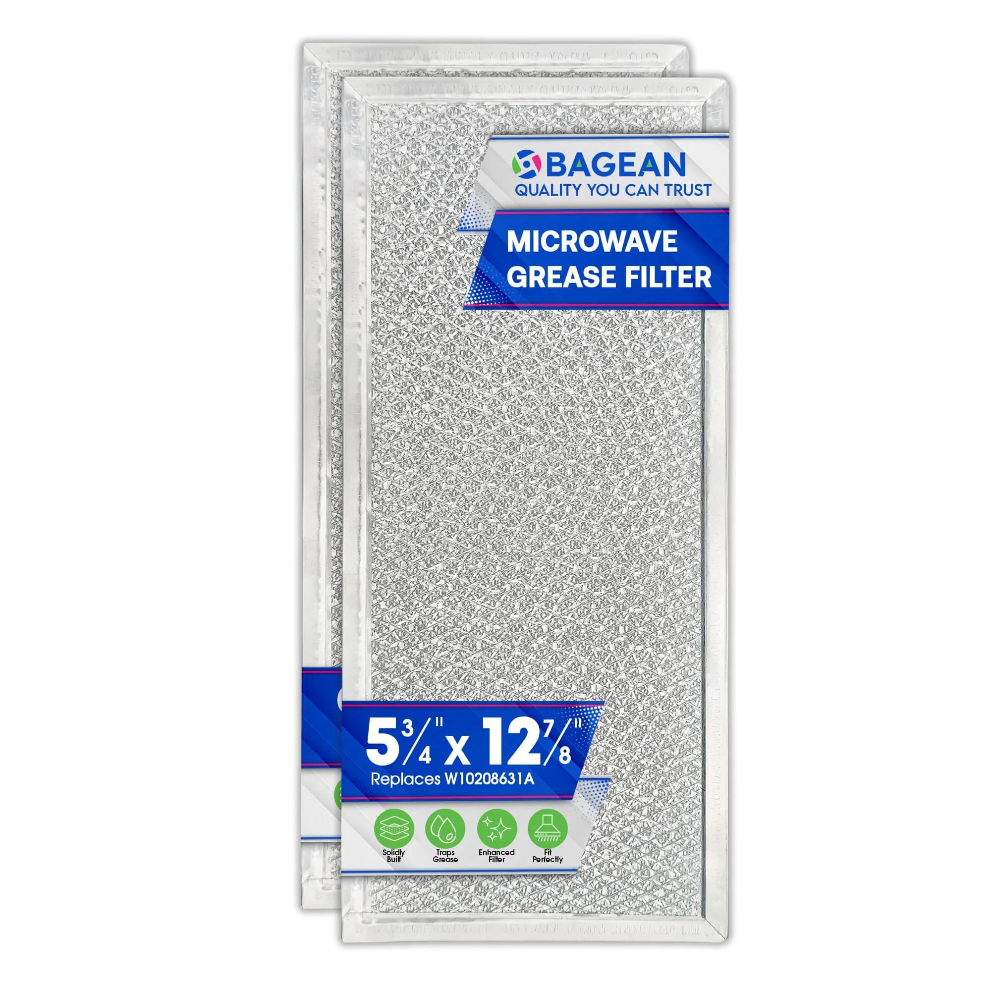 Bagean Microwave Grease Filter 33cm (12.9") x 15cm (5.8") Replacement for Whirlpool W10208631A | 2-Pack Aluminum Mesh - main product image