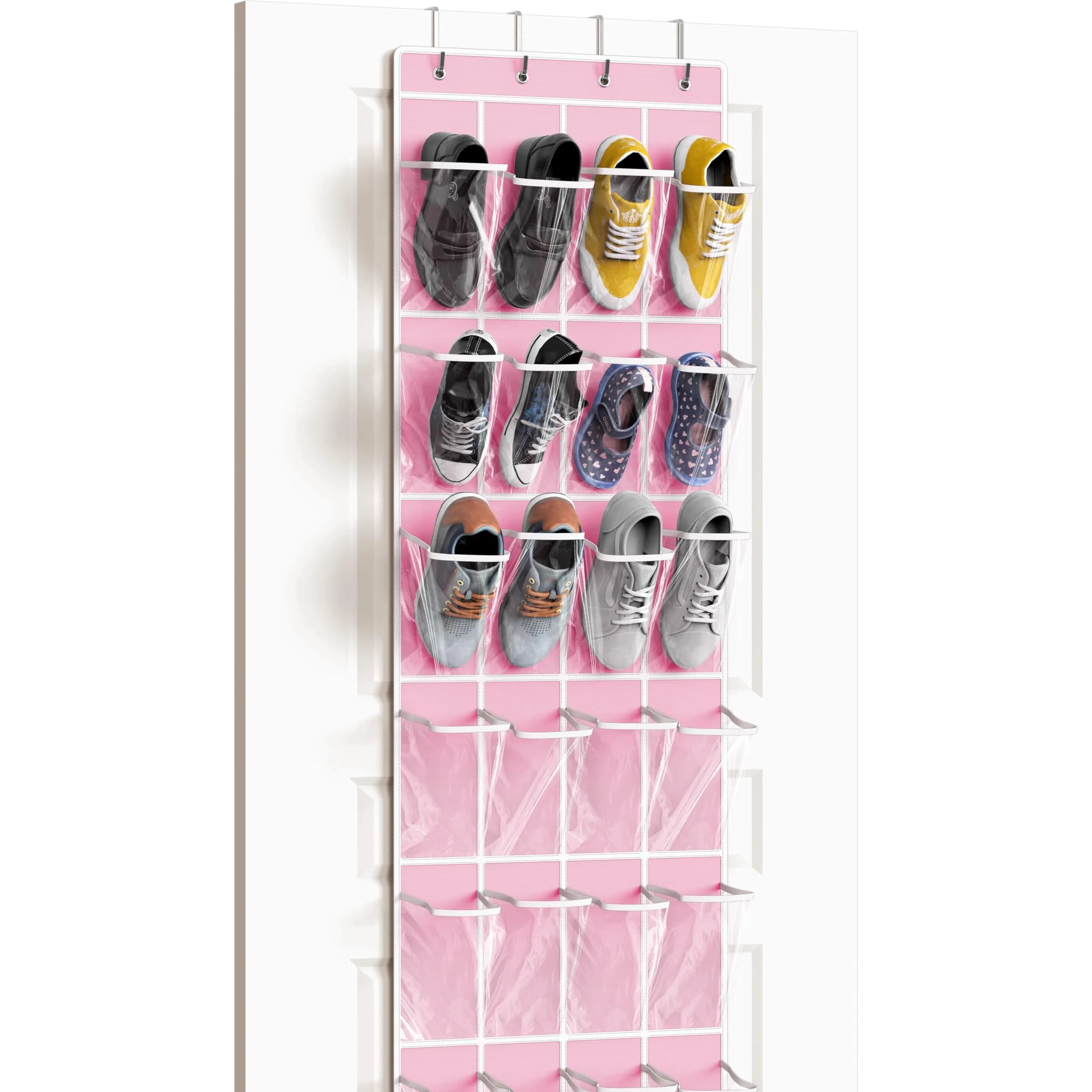 Simple Houseware 24 Pockets Clear Over the Door Shoe Organizer, Pink | Large Capacity, Versatile Storage - main product image