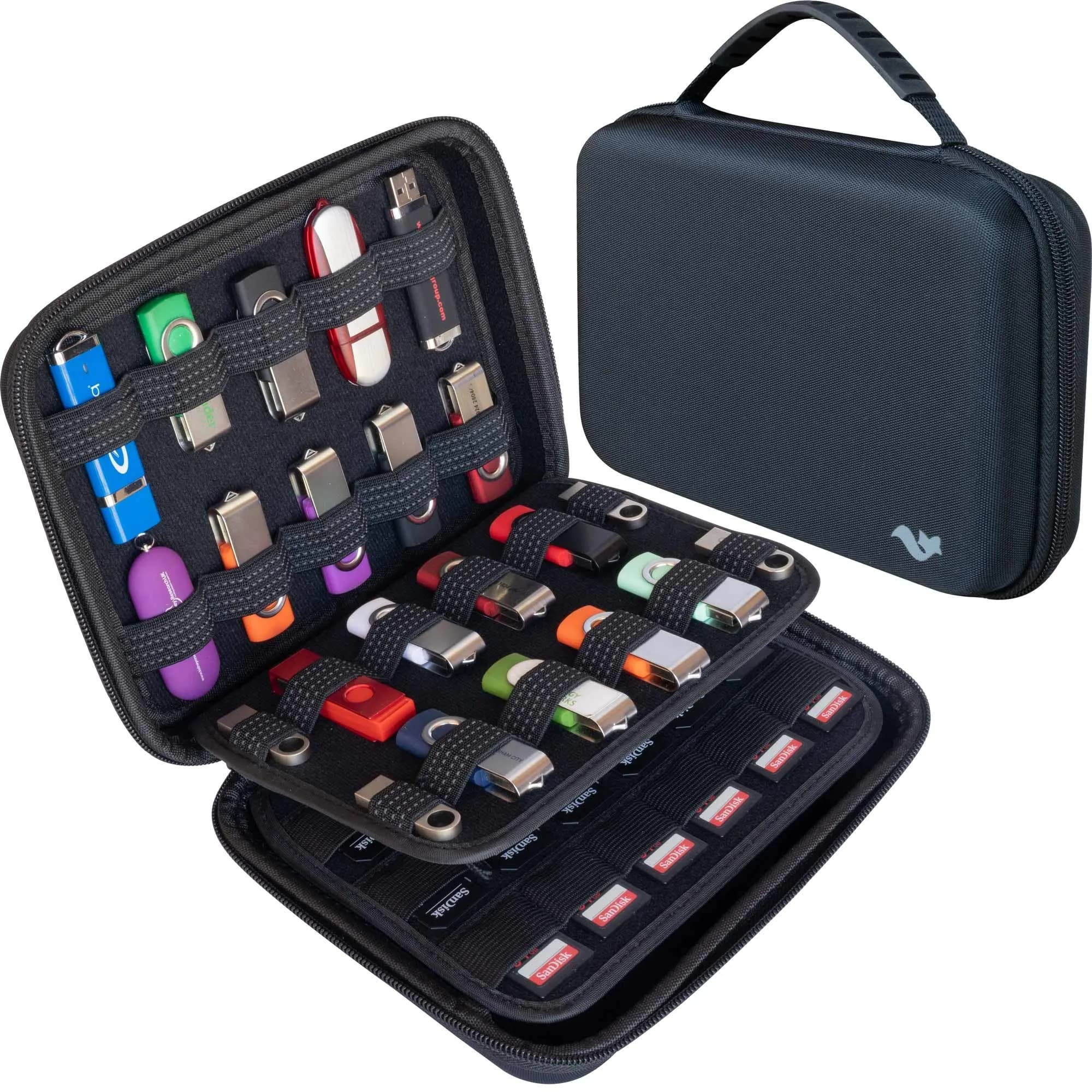 ButterFox Large Capacity USB Thumb Flash Pen Drive Storage Holder/Memory Card SD SDXC SDHC Card Holder Case/External Hard Drive Case/Universal Electronic Accessories Organizer - main product image