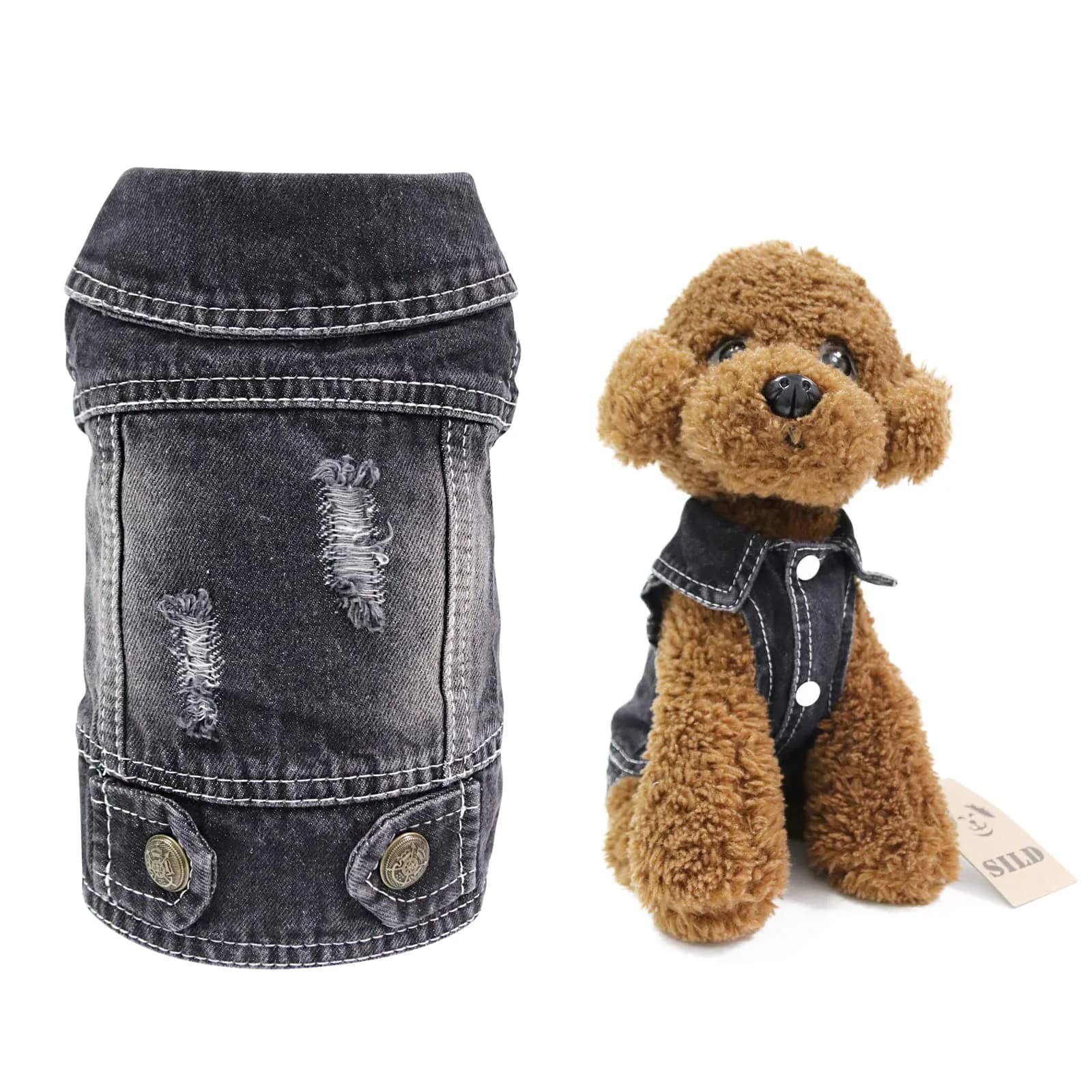 SILD Dog Jeans Jacket Small XS | Retro Denim Pet Coat with Button Closure - main product image