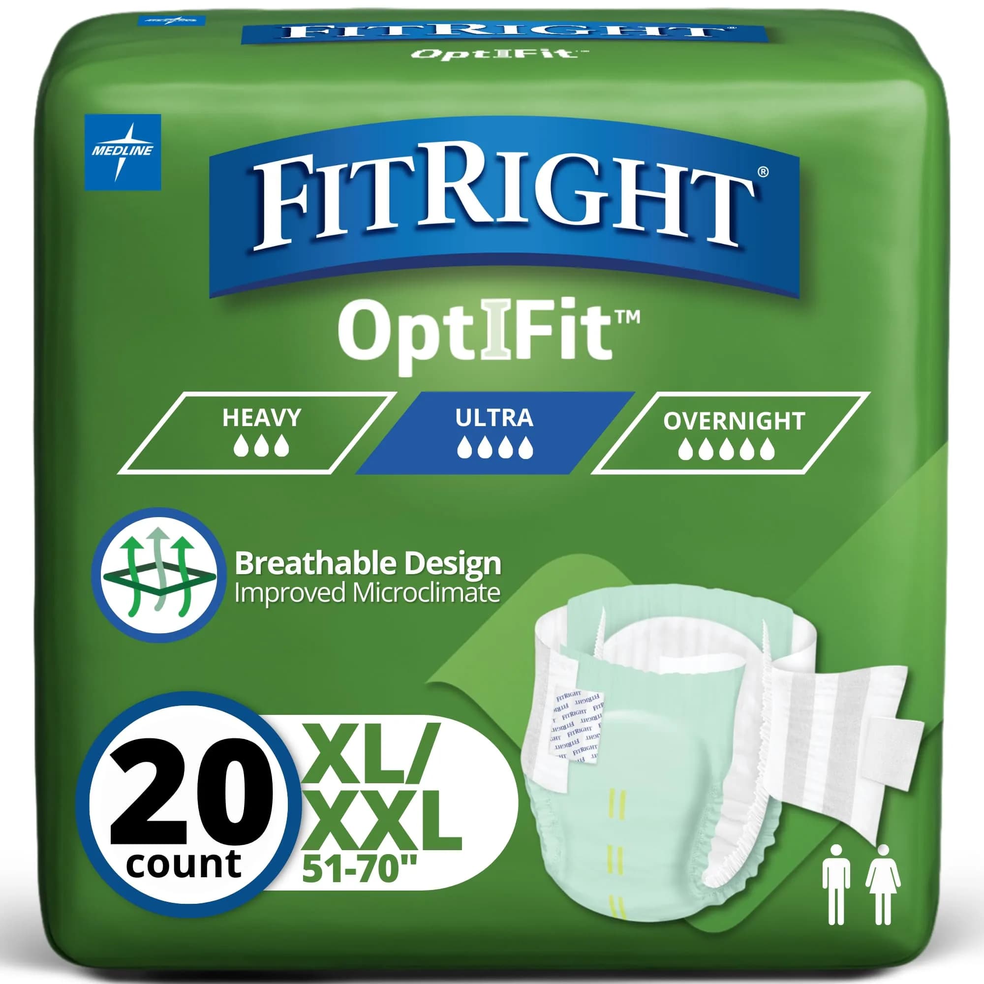 FitRight Stretch Adult Incontinence Briefs with Tabs, Ultra Absorbent, Size 2 | Heavy Absorbency for Incontinence (70-70 inches) - main product image