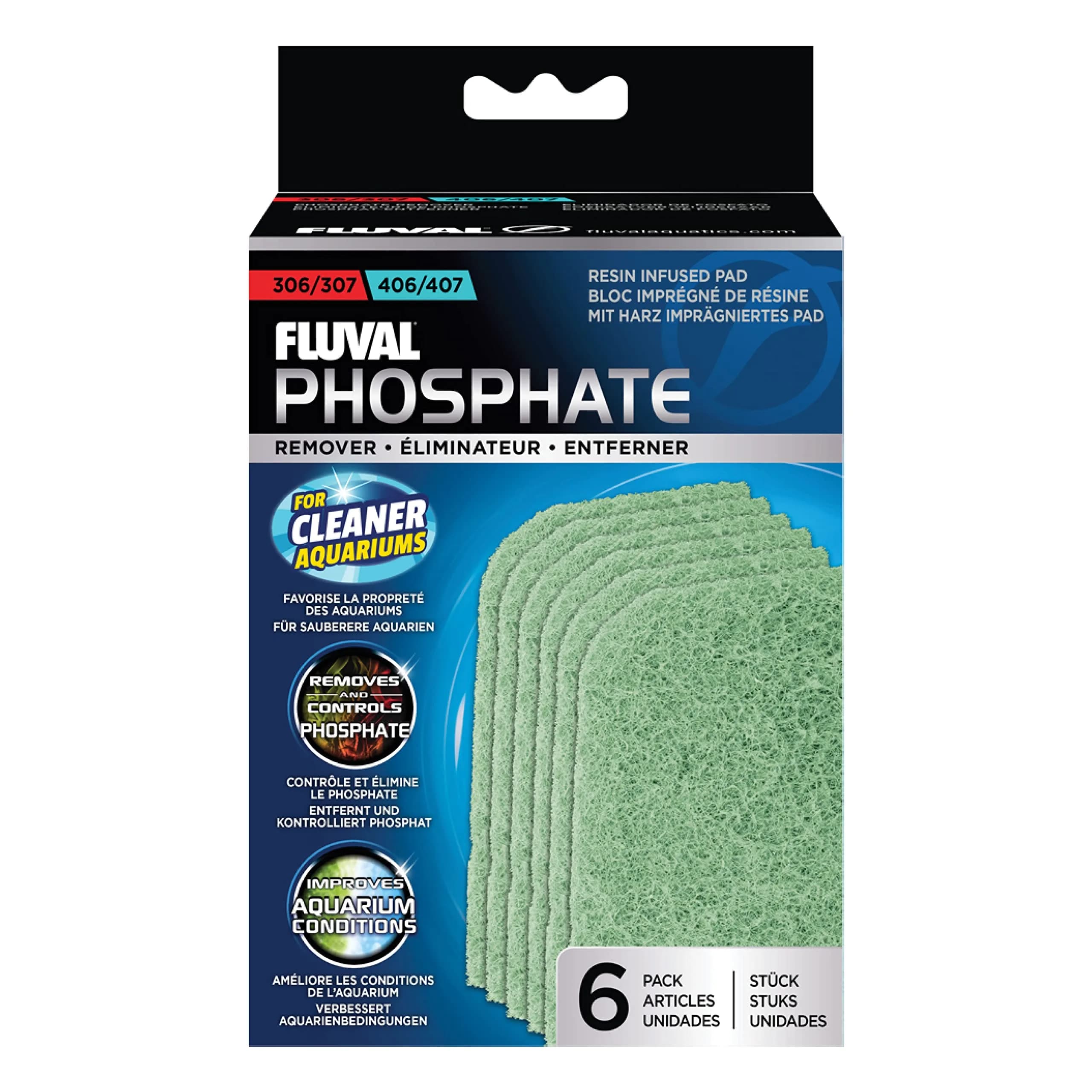 Fluval Phosphate Remover Pad 6-Pack | 2-in-1 Mechanical & Chemical Filtration for Aquariums - main product image