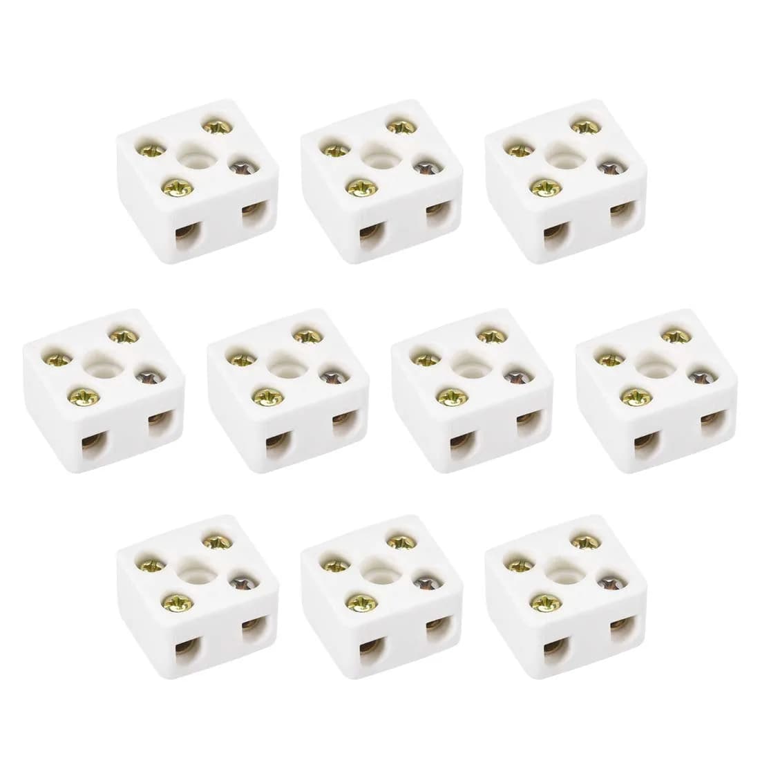 uxcell 2 Way Ceramic Terminal Block 21.5x19.5x14.2mm (10 Pcs) | High Temp Porcelain Connectors for Electrical Wire Cable - main product image