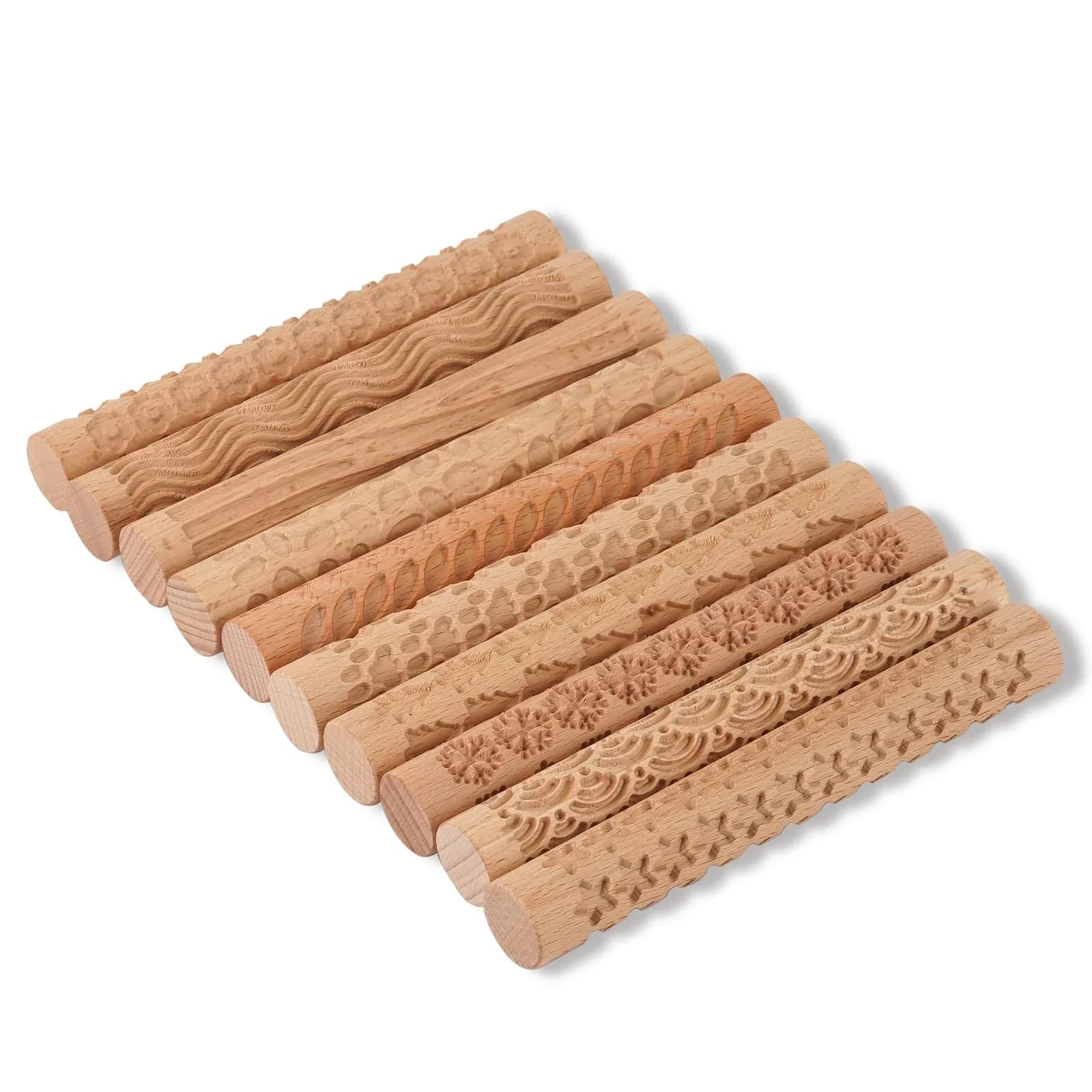 Lzttyee Wooden Handle Pottery Tools Set of 10 | Clay Texture Rollers for Ceramics & Sculpting - main product image