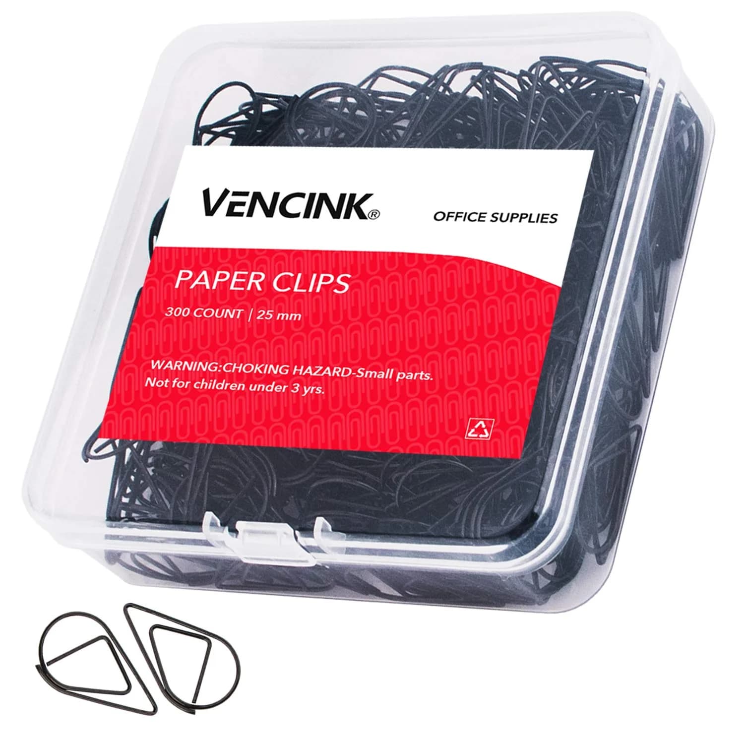 VENCINK Black Drop-Shaped Paper Clips, 1 inch | Creative Office & School Supplies - main product image