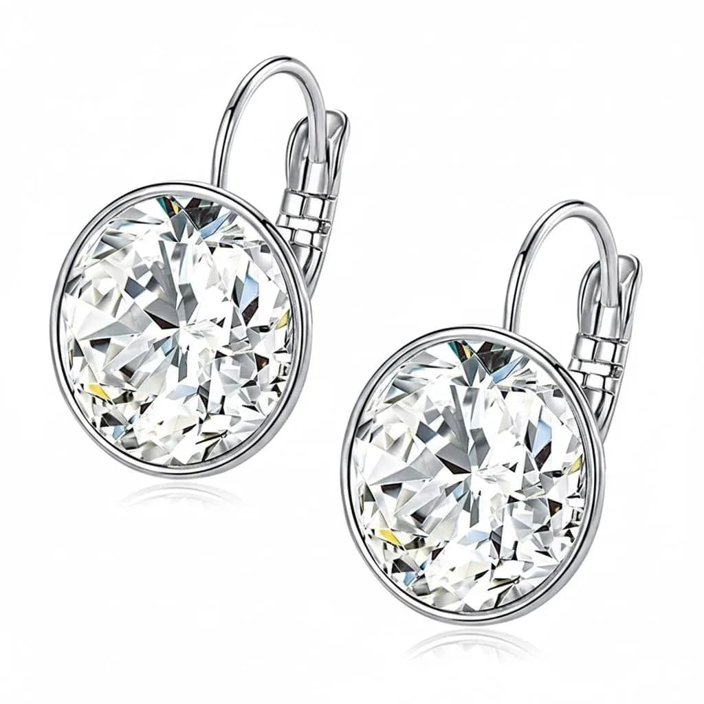 MDFUN Bella Crystal Drop Earrings Round for Women | 12mm (0.47 inch) White Crystals - main product image