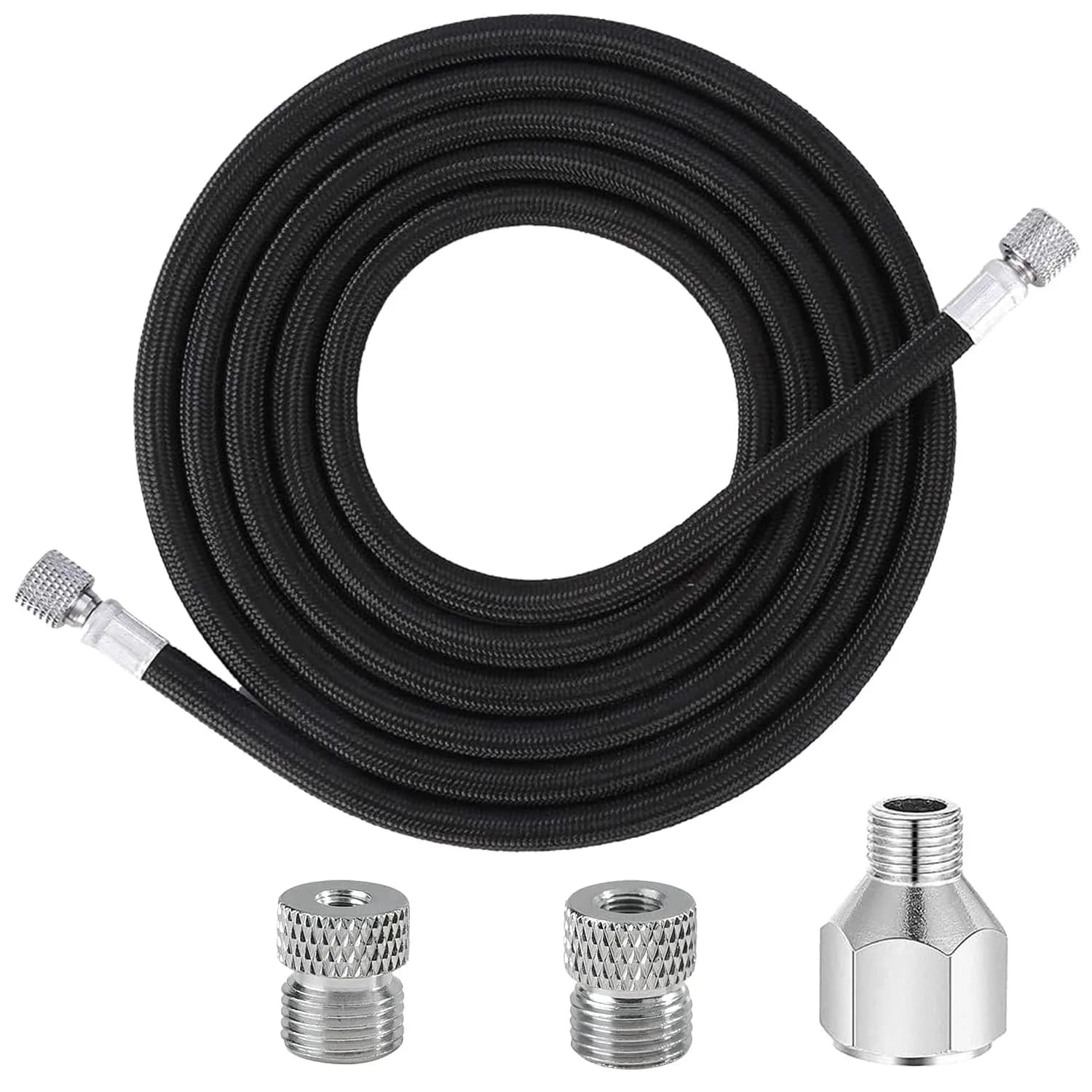 JOYABEST 6ft (1.8m) Braided Airbrush Hose Kit with 3 Adapters | Universal 1/8" BSP Connections & NPT/Badger/Paasche Conversion - main product image