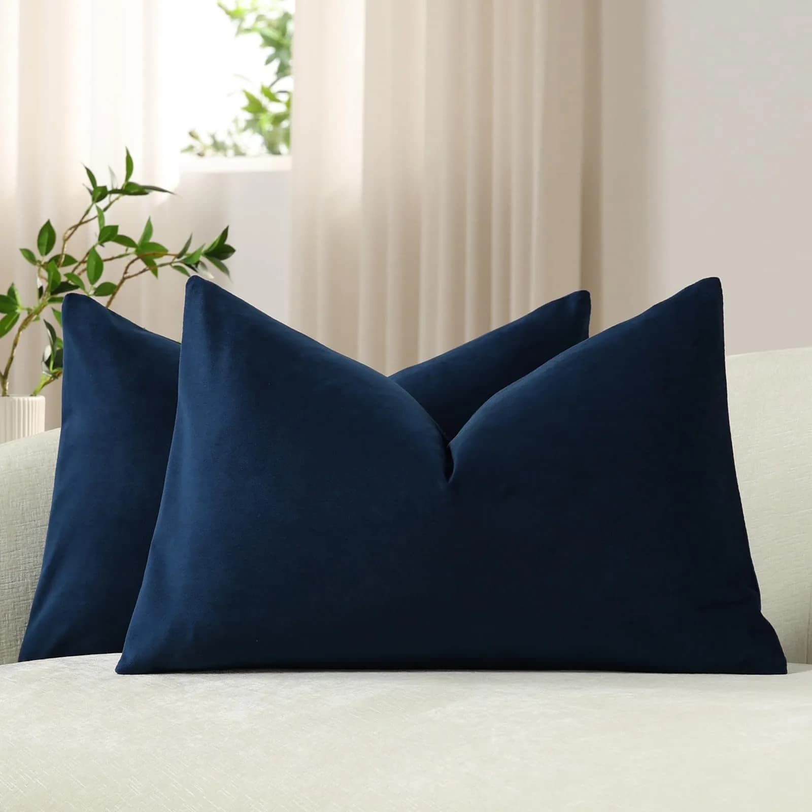 DEZENE Lumbar Pillow Covers 12x20 in Midnight Blue | Velvet Rectangular Decor for Sofa & Bed - main product image