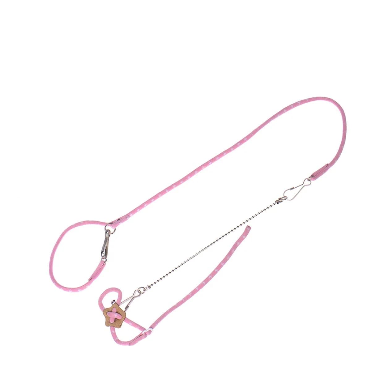 Wontee Adjustable Leash Harness with Bell for Small Animals | Soft Nylon & Metal, Pink, 6-15cm Neck - main product image
