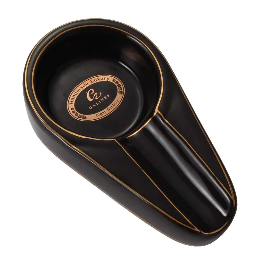 Galiner Ceramic Cigar Ashtray with Golden Line | Portable Outdoor Ashtray for Desktops and Travel - main product image